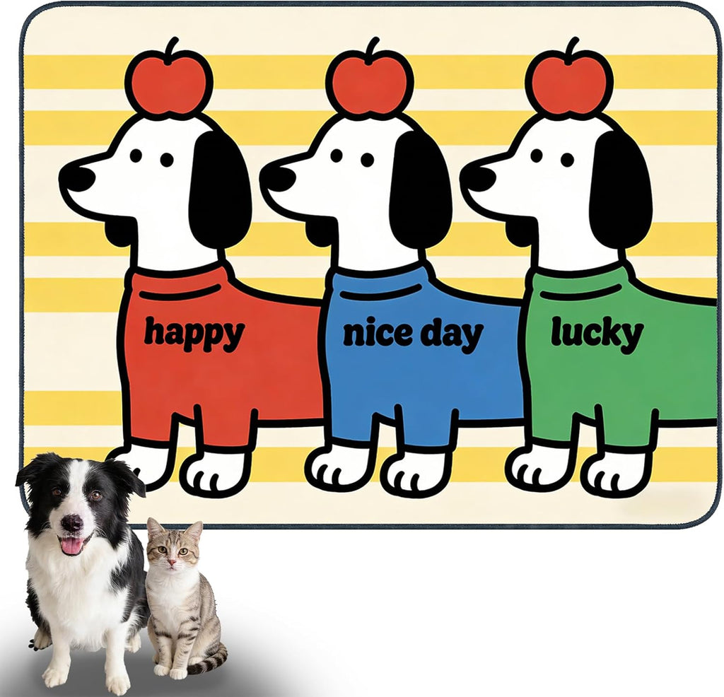 Playful Puppy Pet Food Mat Polyester 23.62x17.71 Inches | Pet Supplies Food Mat Dog Bowl Spill Pad Feeding Tray Kitchen Patio Pet Dining Nook (Puppy Design) - view 4