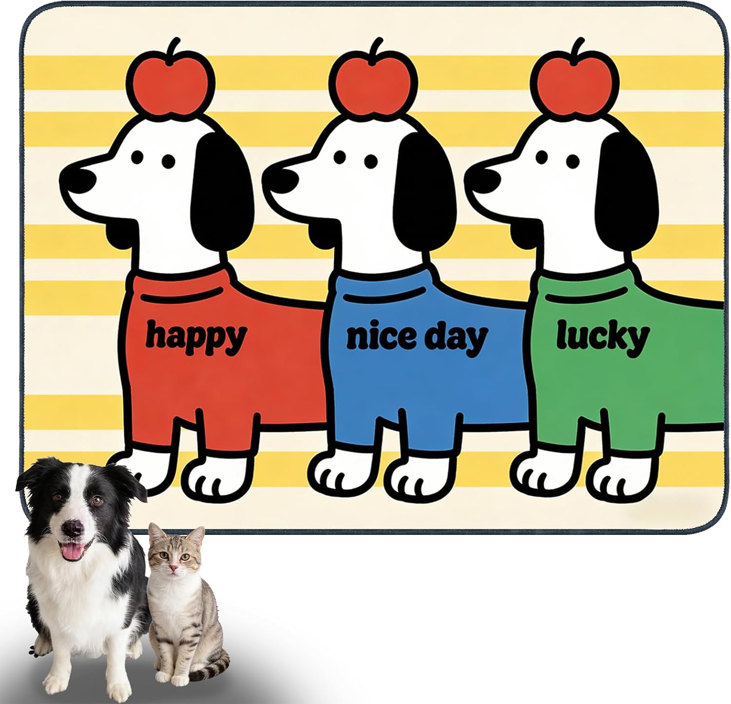 Playful Puppy Pet Food Mat Polyester 23.62x17.71 Inches | Pet Supplies Food Mat Dog Bowl Spill Pad Feeding Tray Kitchen Patio Pet Dining Nook (Puppy Design) - view 4