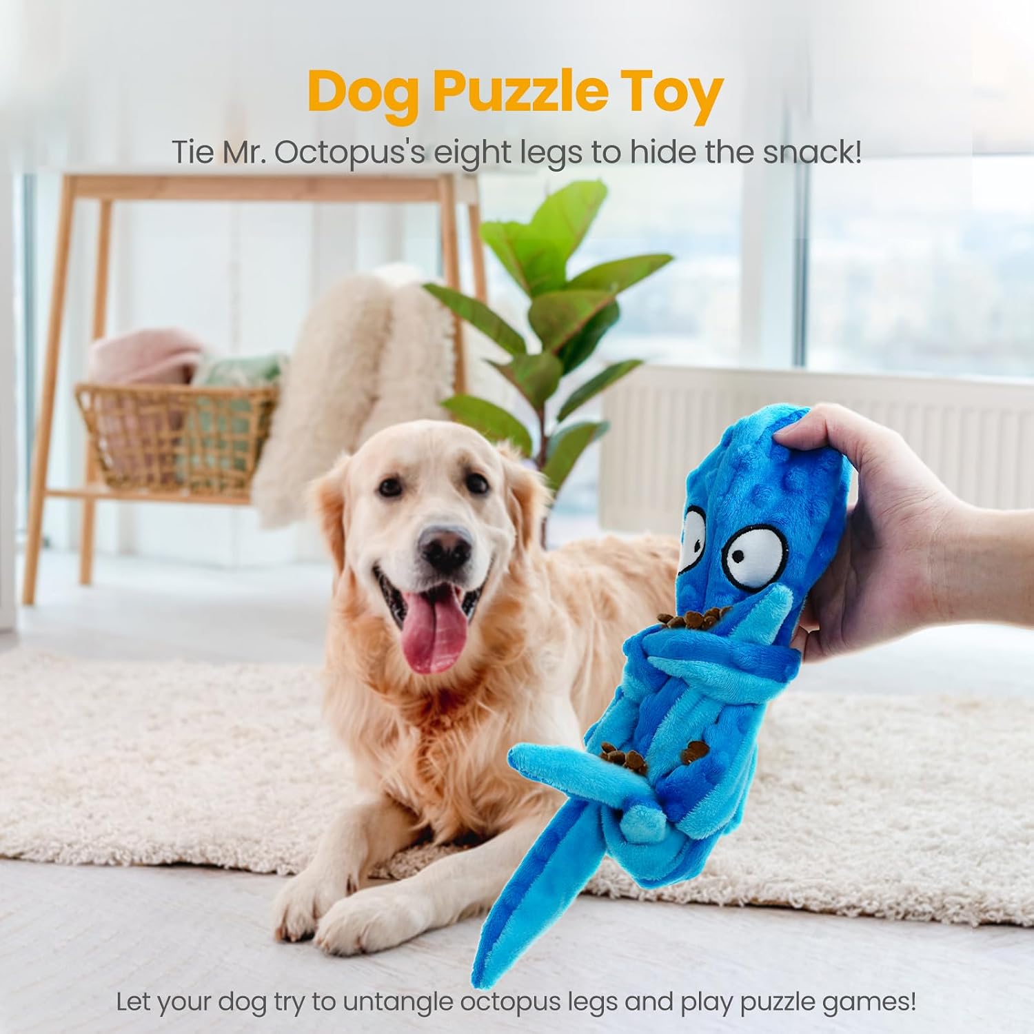 Squeaky dog toys - 2 pack no stuffing octopus crinkle plush chew toys for puppies small medium large dogs, interactive tug toys to keep dogs busy - view 5