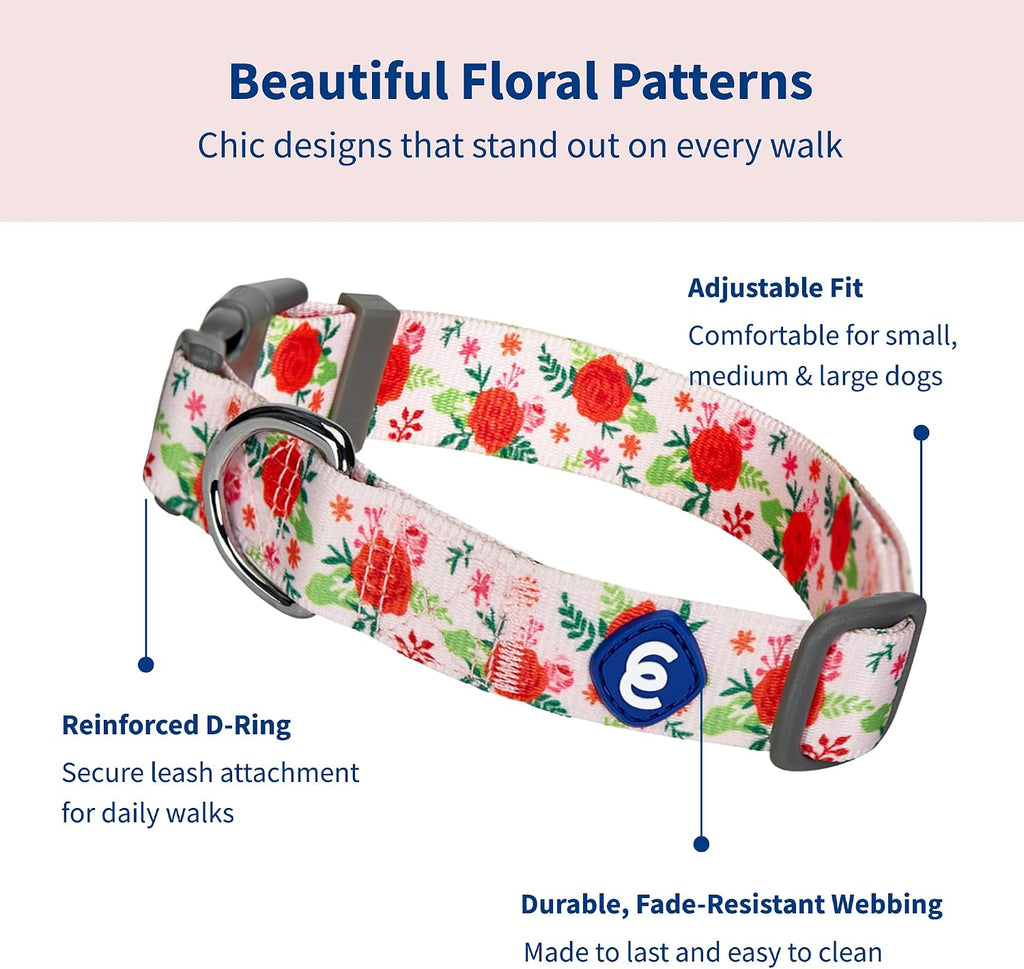 Essentials Spring Scent Inspired Garden Floral Adjustable Dog Collar in Baby Pink, Large, Neck 18"-26" - view 2