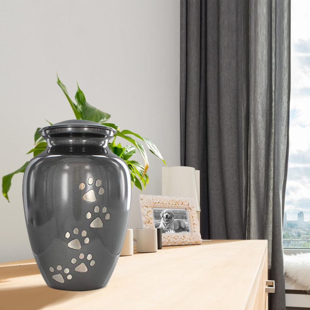Large Pet Urn for Dogs and Cats Ashes, Paws Print Grey Cremation Urns for Pets up to 122 lbs - view 5