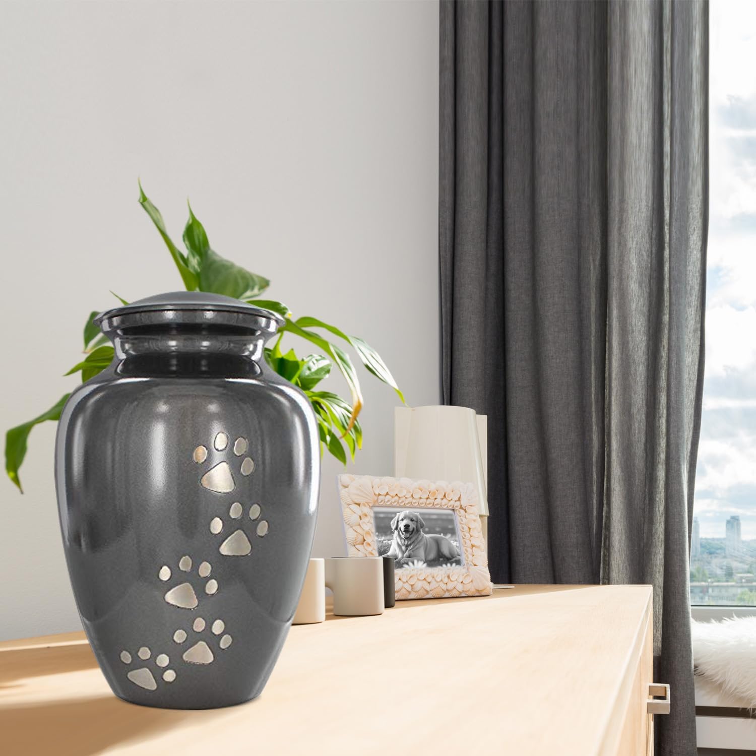 Large Pet Urn for Dogs and Cats Ashes, Paws Print Grey Cremation Urns for Pets up to 122 lbs - view 5