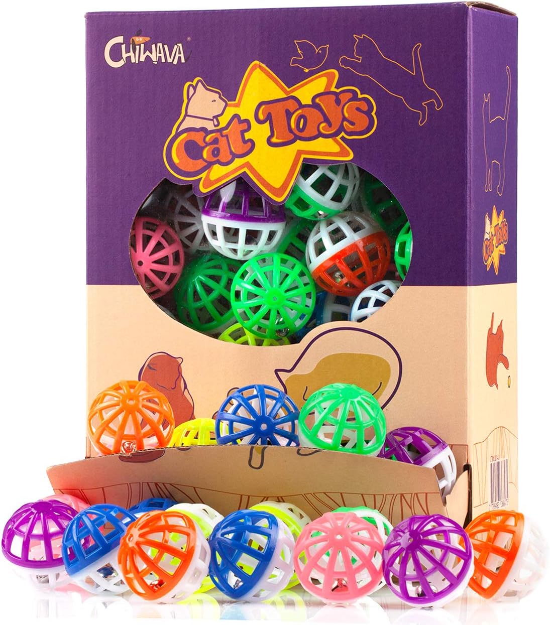 45PCS 1.6'' Cat Toy Ball with Bell Plastic Lattice Jingle Balls | Kitten Chases Pounce Rattle Toys, Assorted Color, Lightweight Interactive Indoor Exercise Play for Cats