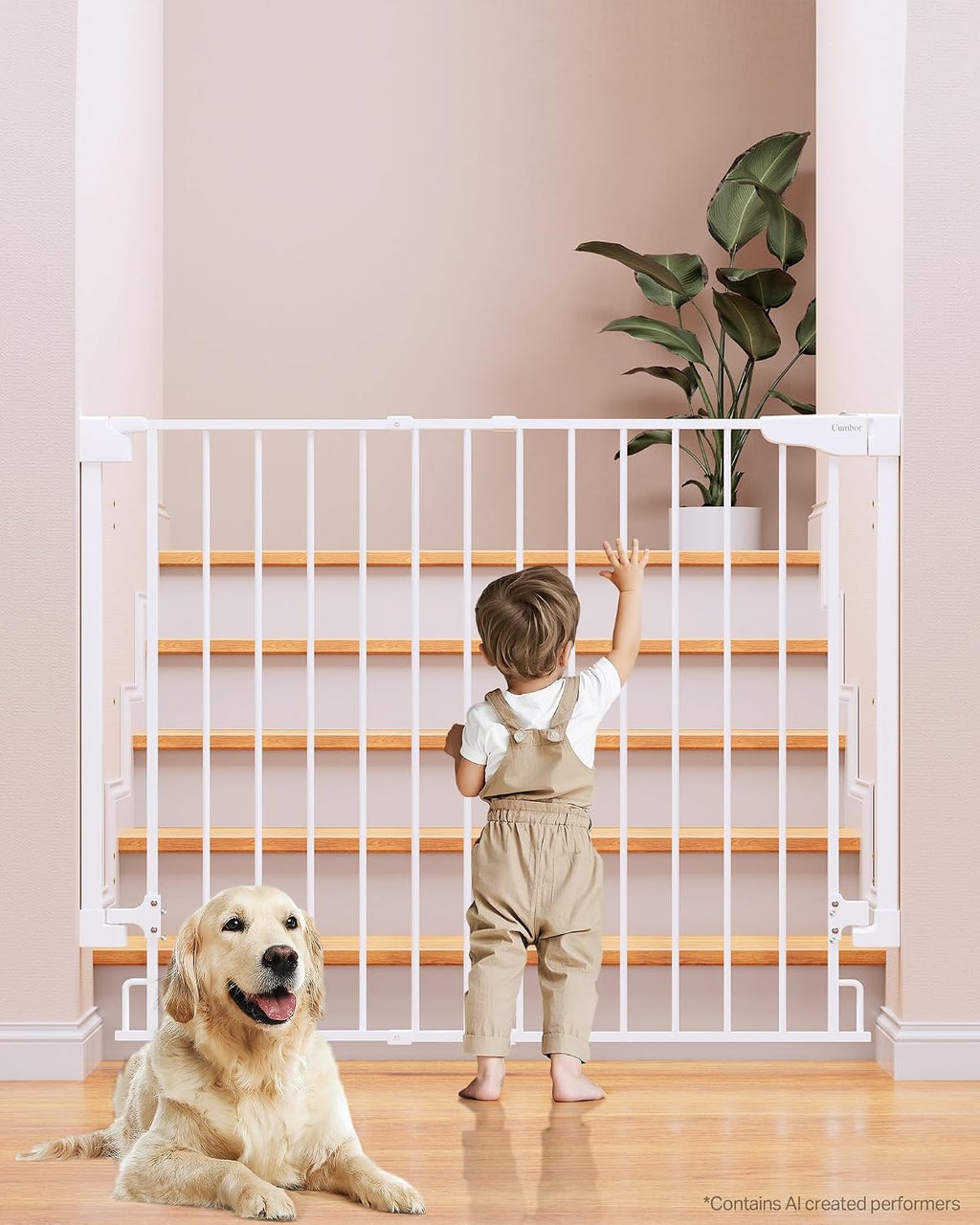 Expandable 31.6-48" No Bottom Bar Baby Gate for Stair, Wide Dog Gate | 2-in-1 Hardware Mounted, 28" Tall Pet Gate for Doorways with Large Walk Thru Door, Child-Proof Safety Gate for Kids (Black) - view 4