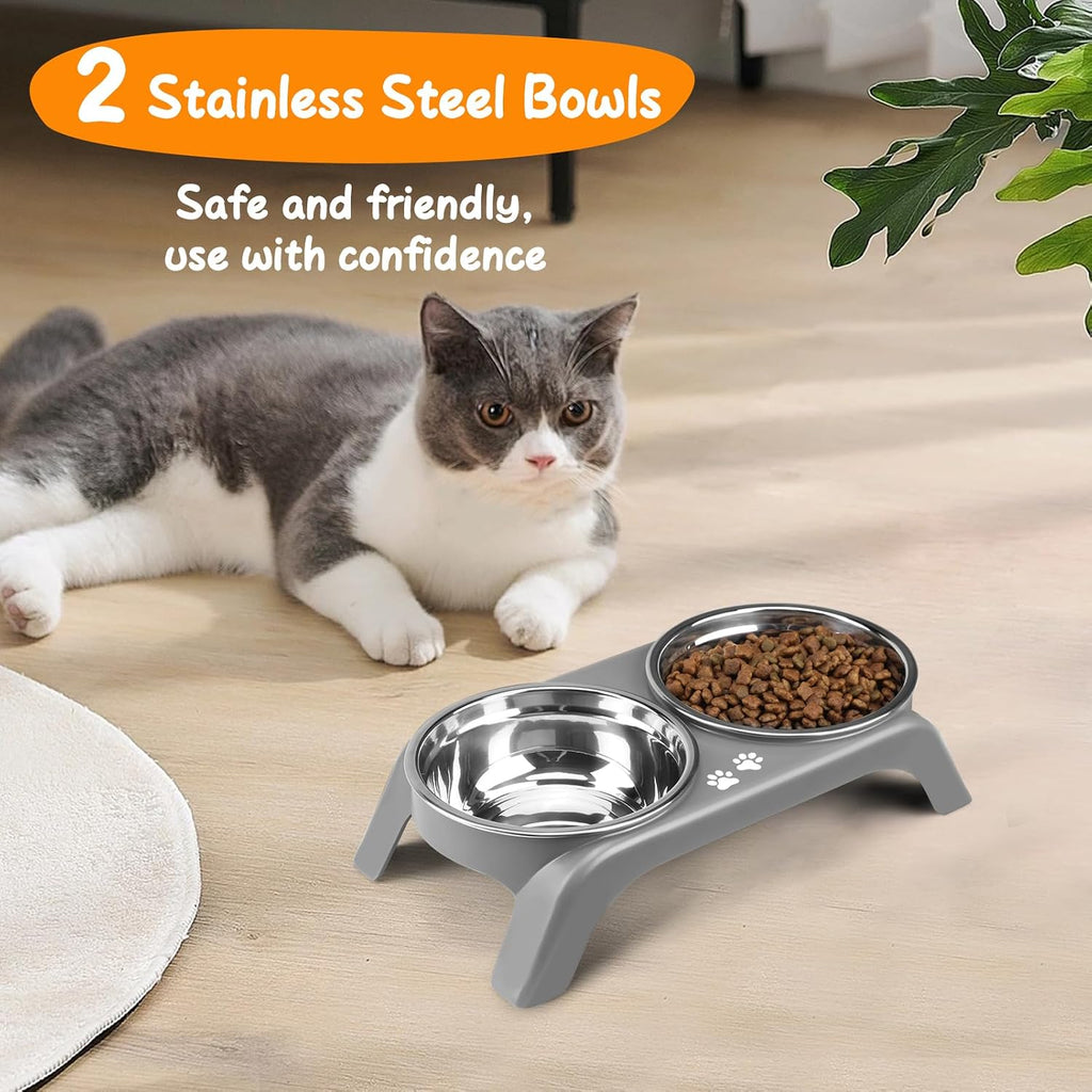 Elevated dog bowls for small dogs, 3" high raised dog bowl stand with dual 5" stainless steel bowls non-slip pet feeder for puppy and cats, dishwasher safe, grey - view 5