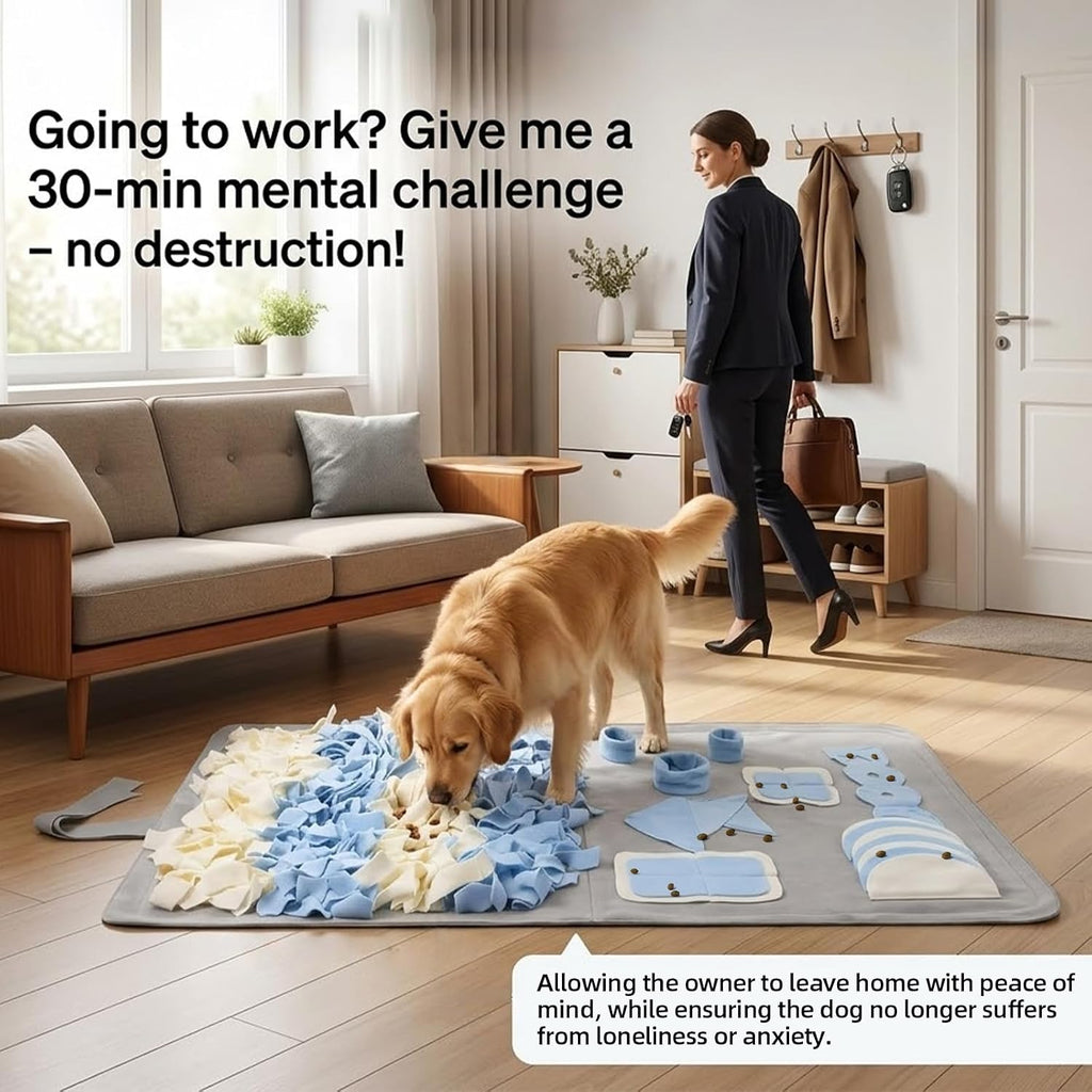 Snuffle mat for dogs: slow food interactive experience | 7 enrichment foraging games for large dog owners needing to burn pet energy - washable 1000 times - 22x38 inch - grey - view 2