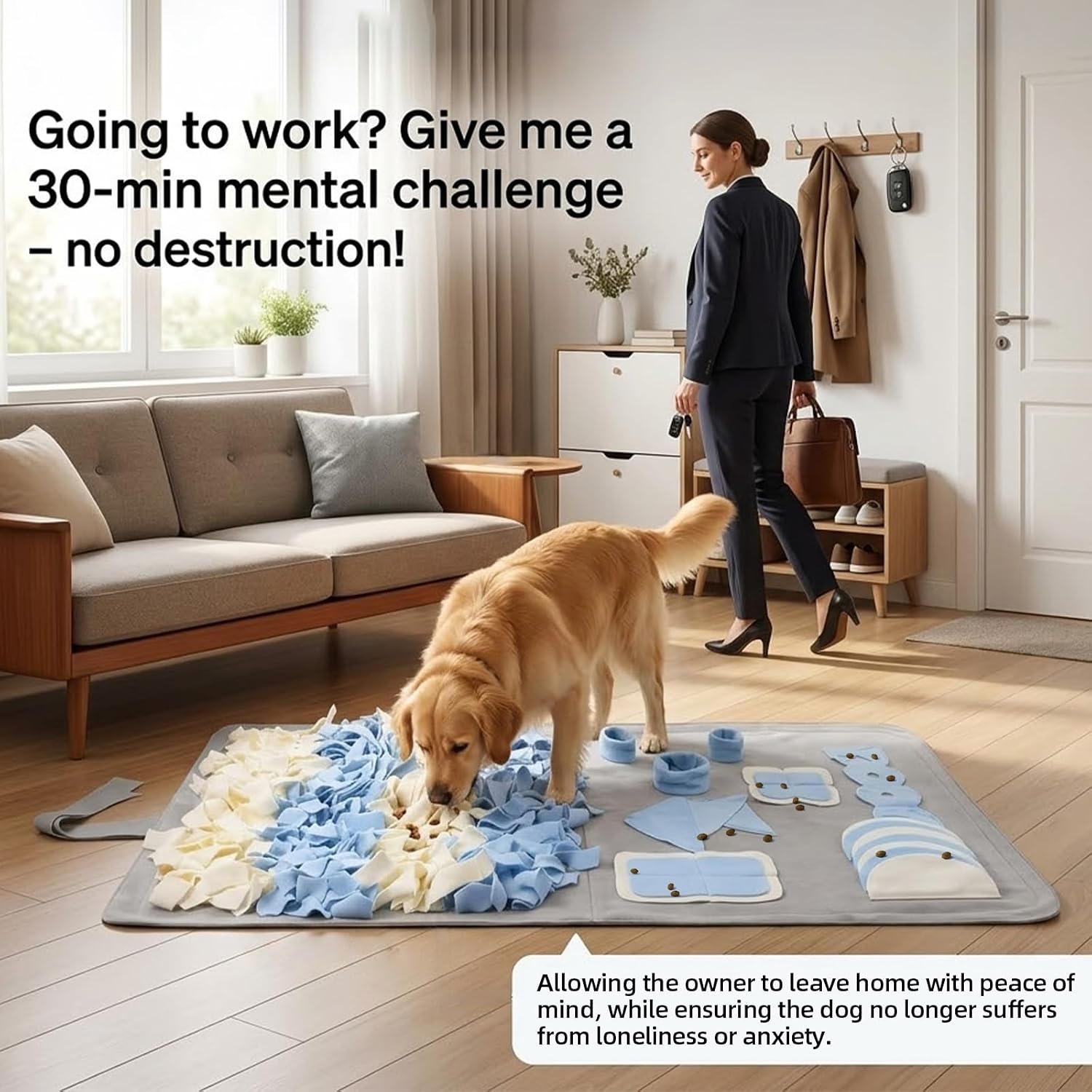 Snuffle mat for dogs: slow food interactive experience | 7 enrichment foraging games for large dog owners needing to burn pet energy - washable 1000 times - 22x38 inch - grey - view 2