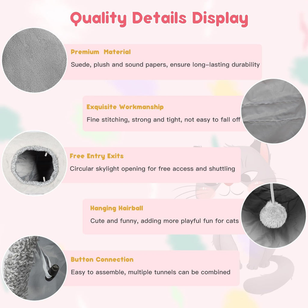 Cat Tunnels for Indoor Cats 51 Inch Collapsible Play Tube Peek Holes Toys | Collapsible cat tunnel play tube peek holes toys indoor active kittens big cats hideout crawl portable easy storage - view 5