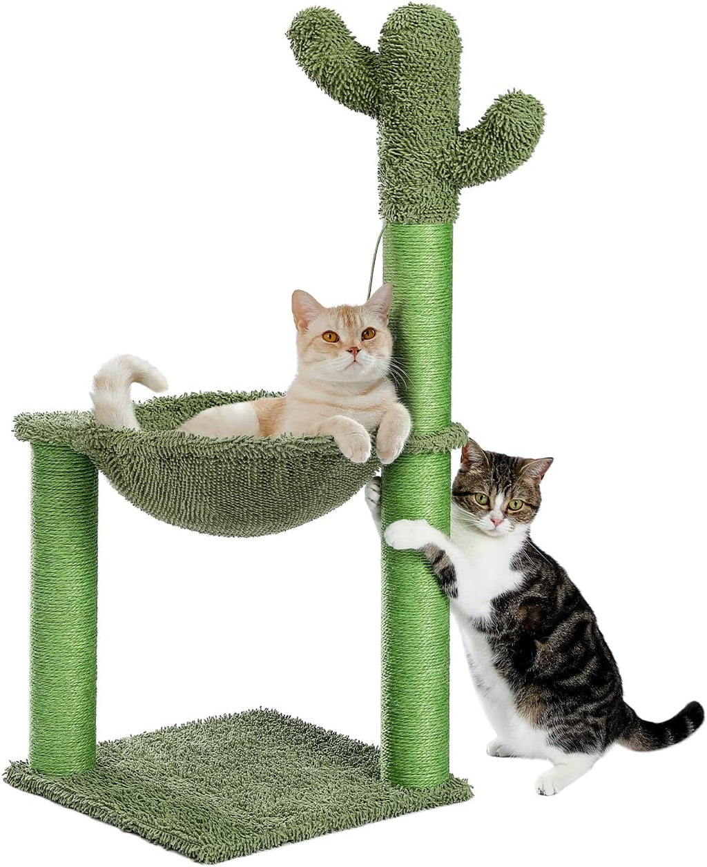 Cactus cat scratching post, 33" cat tree with hammock & scratch | tall cactus scratcher with large 15.7" dia hammock, dangling ball & durable sisal posts for indoor & large cats