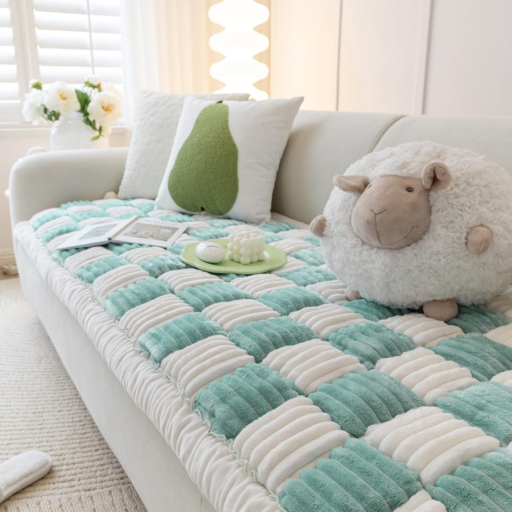 Dog couch cover protector, quilted washable non-slip sofa mat for pets | cotton fabric, quilted checkerboard, PP cotton filling, non-slip backing, machine washable, for sofa, window seat and floor - view 6