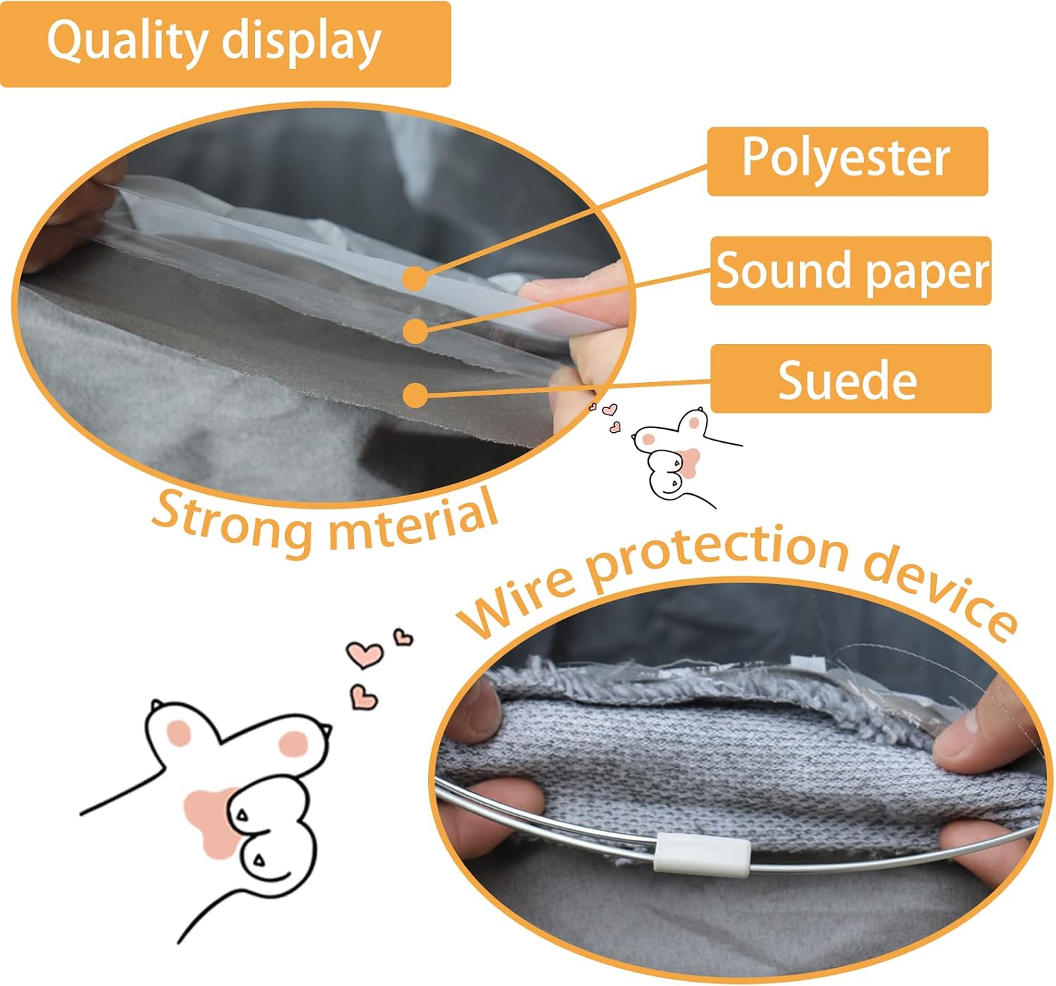 Cat tunnel for indoor cats, 51×12 inch foldable big cat tunnel, grey suede pet tunnels with two peepholes and a bubble ball - view 3