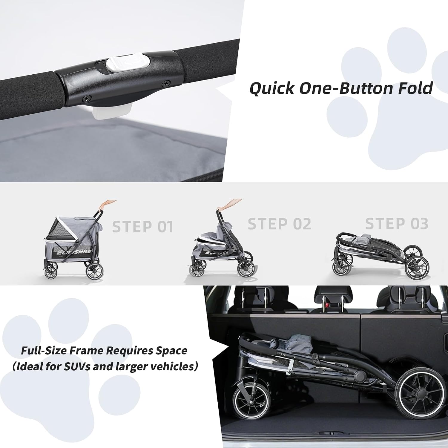 Dog Stroller for Large Dogs, 135lbs Weight Extra Large Pet Stroller, 4 Wheels Cats & Dogs Carrier with Brakes, Breathable Mesh Windows & Pocket, Gray - view 7