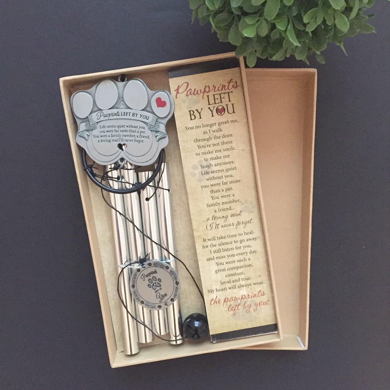 Pet memorial wind chime - 18" metal casted pawprint wind chime - a beautiful remembrance gift for a grieving pet owner - includes pawprints left by you poem card - view 3