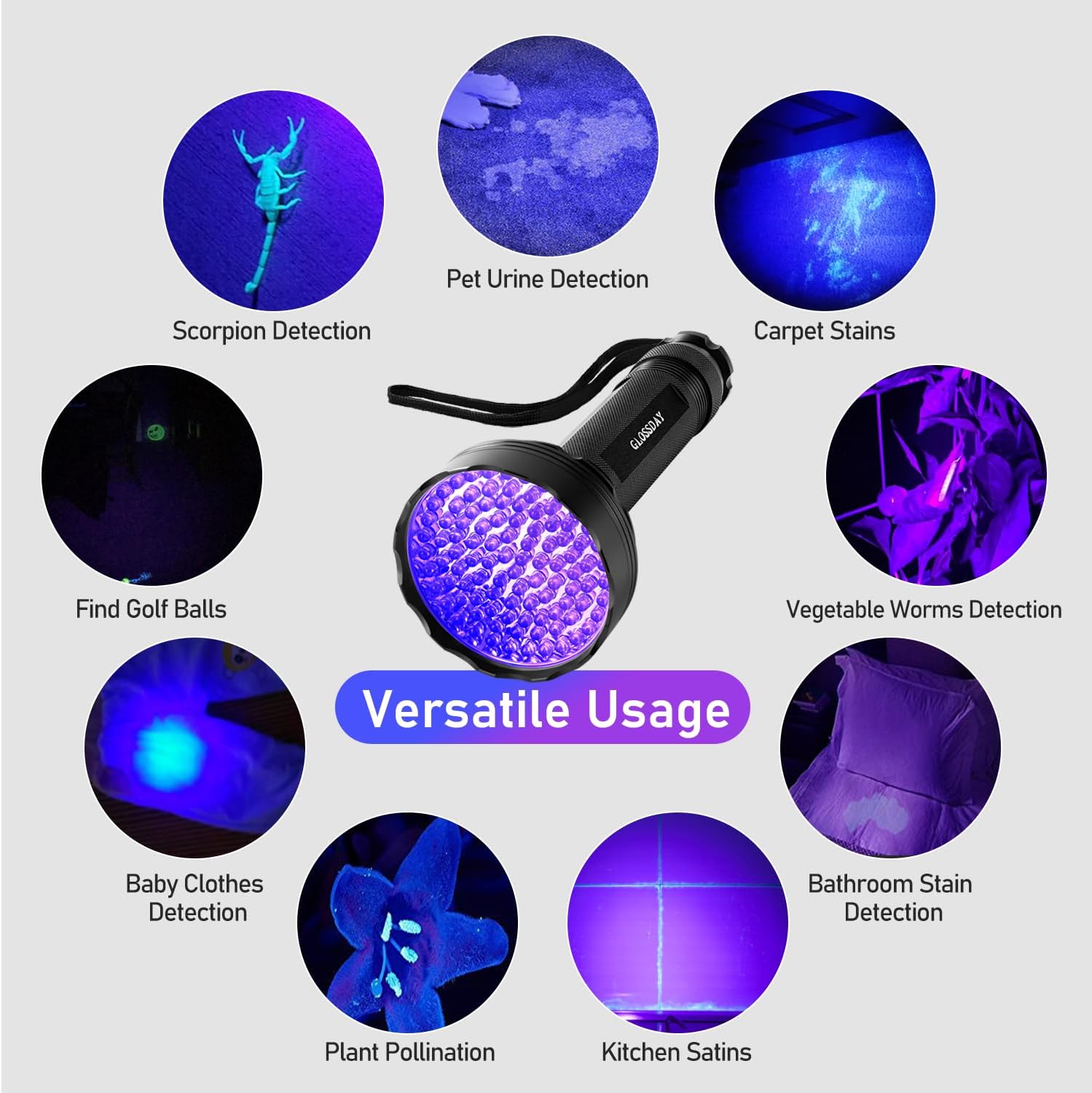 UV flashlight black light, 100 LED black light flashlight for dog/cat pet detector, scorpions finder - view 5