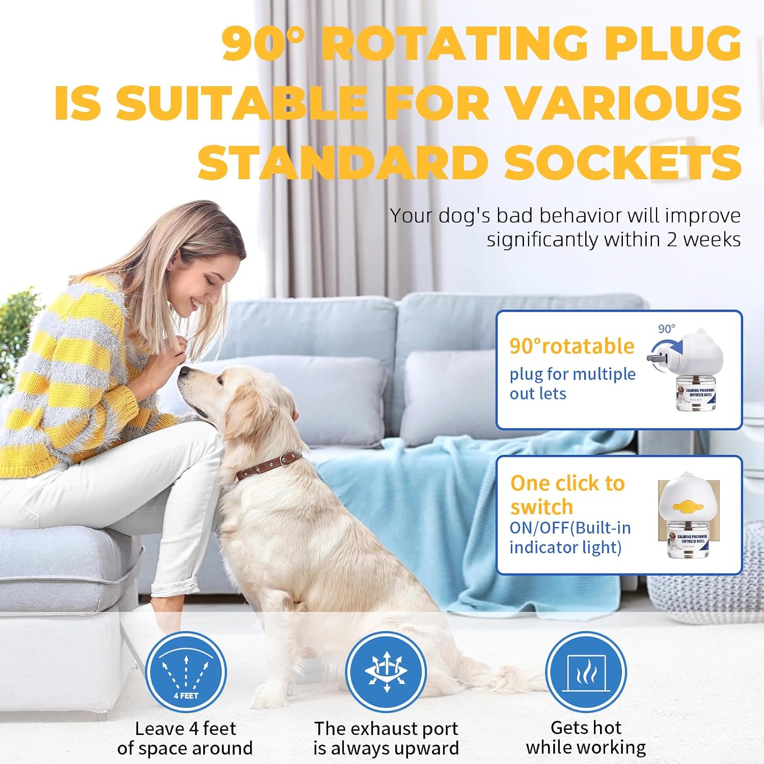 Dog Calming Diffuser Plug In Kit with 3 x 48 mL Pheromone Refills Tasteless | Includes 1 plug in diffuser and 3 x 48 mL refills to help dogs stay calmer during barking, anxiety, stress and noise - view 6