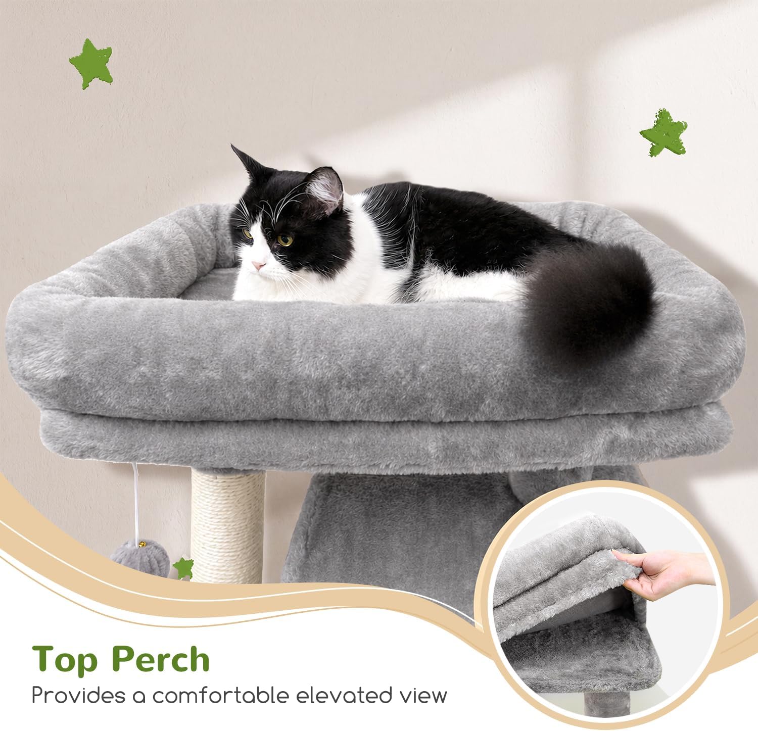 Heavy Duty Cat Tree, 70 inch Sturdy Cat Tree for Indoor Cats Extra Large Cat Tower with Scratching Post, Hammock, Cat Condo for Adult Cats Kittens, F70 Pro, Light Grey - view 2