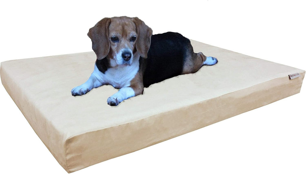 Orthopedic Memory Foam Dog Bed with Suede Khaki Cover, Waterproof Liner and Extra Pet Bed Case, Fit Large 42"X28" Crate