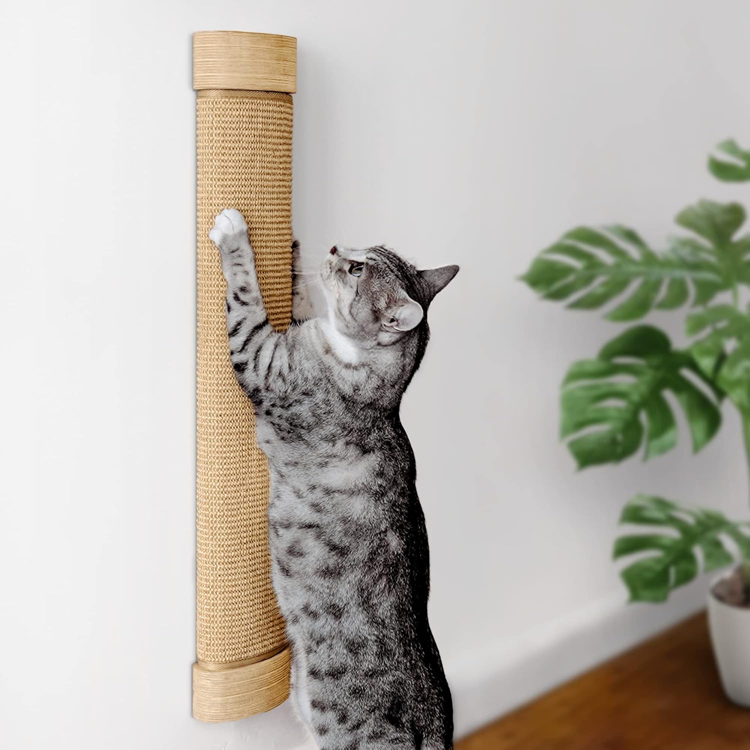Wall Mounted Cat Scratcher, Replaceable Sisal Scratching Post | For Indoor Cats & Large Breeds — 29.5" Tall, Solid Pine with Natural Woven Sisal, No Glue or Staples, Easy Wall Mount