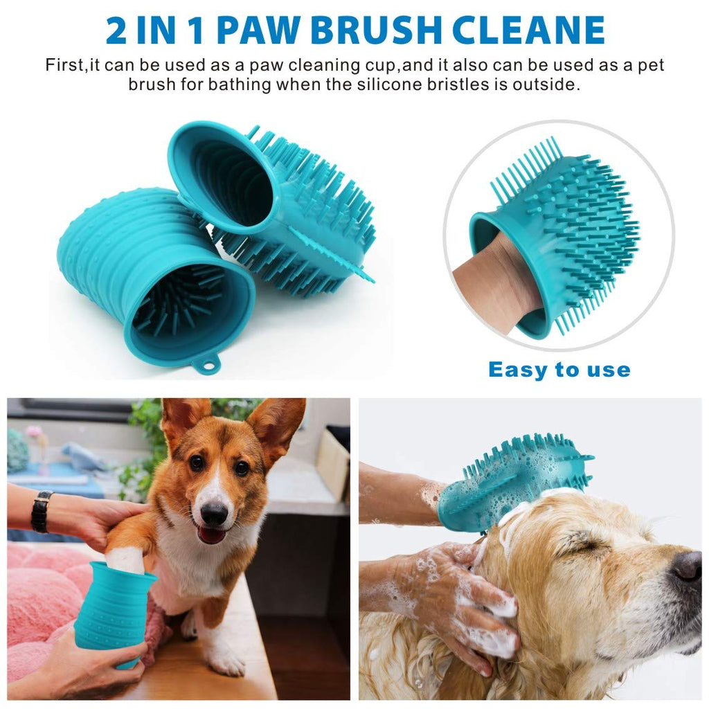 Dog Paw Cleaner Cup with Towel Pet Foot Washer Protable Dog Cleaning Brush for Puppy Cats Massage Grooming Dirty Claws(Blue) - view 2