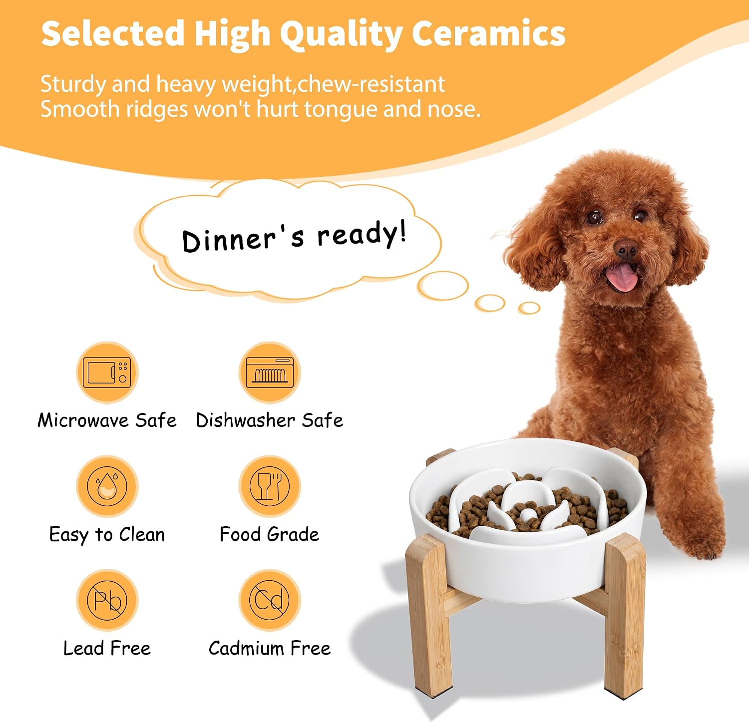 Elevated slow feeder dog bowl, 6.7" ceramic maze dog bowl with stand | 1.5 cups slow feeding dog dish for fast eaters, 5" tall anti-slip raised slow feeder for small and medium breeds, white - view 5
