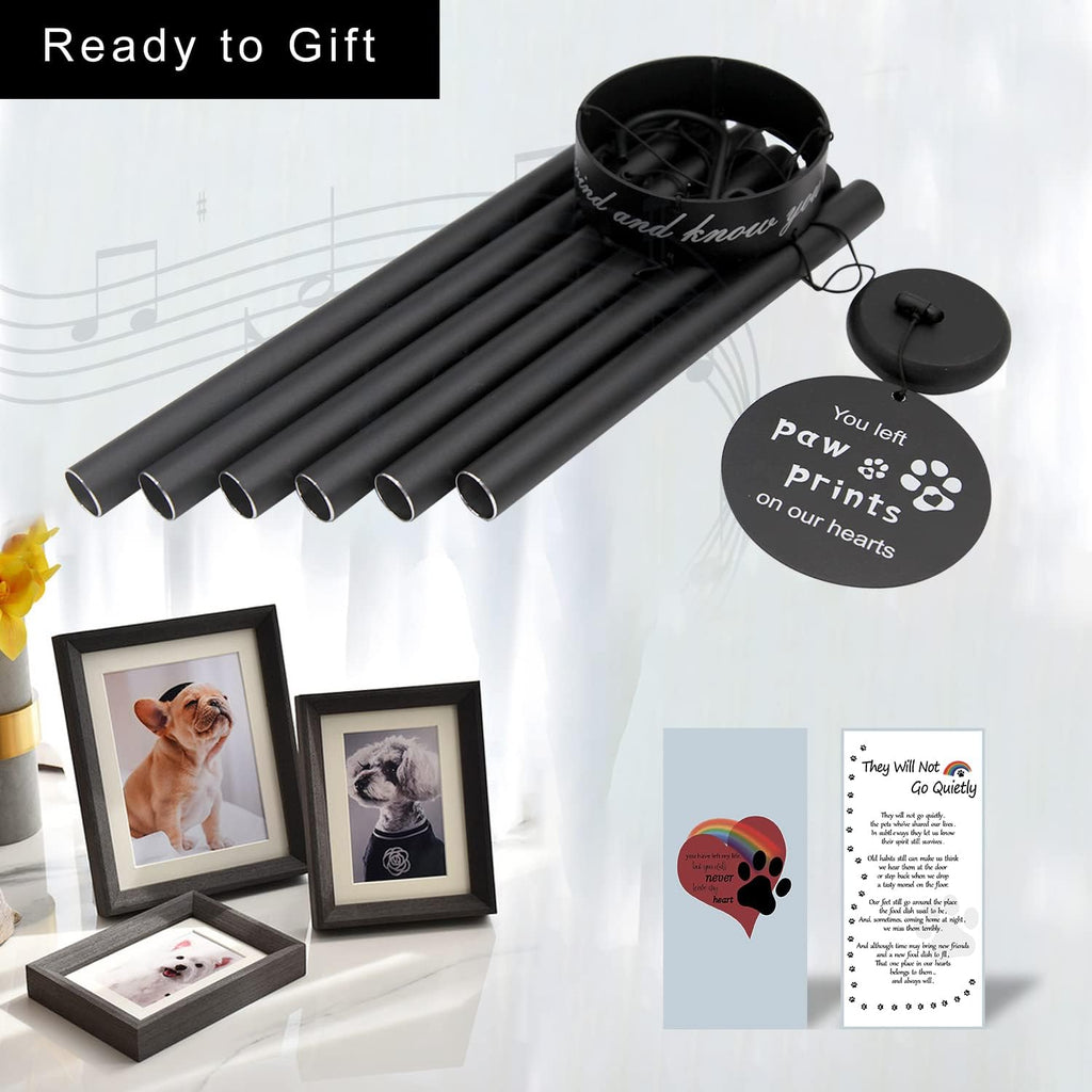 Pet memorial wind chimes, 30 inches paw print pet remembrance gift | to honor and remember a dog, cat, or other pet, premium metal wind chime, black - view 6