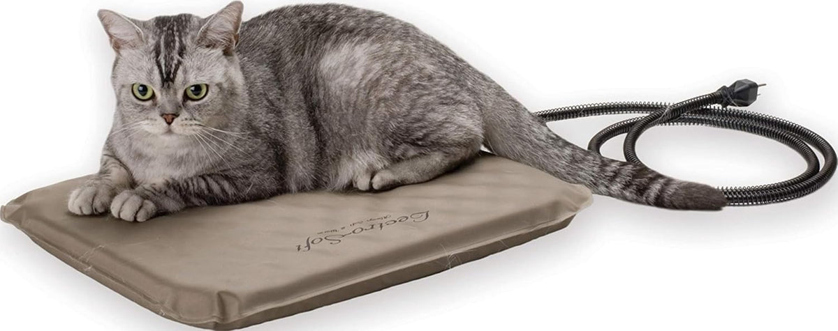 Heating pad, outdoor pet bed, safety listed, 18x14in, 20W | orthopedic outdoor heating pad for cats, waterproof cushion, flexible design, automatic warming, washable cover, small, tan