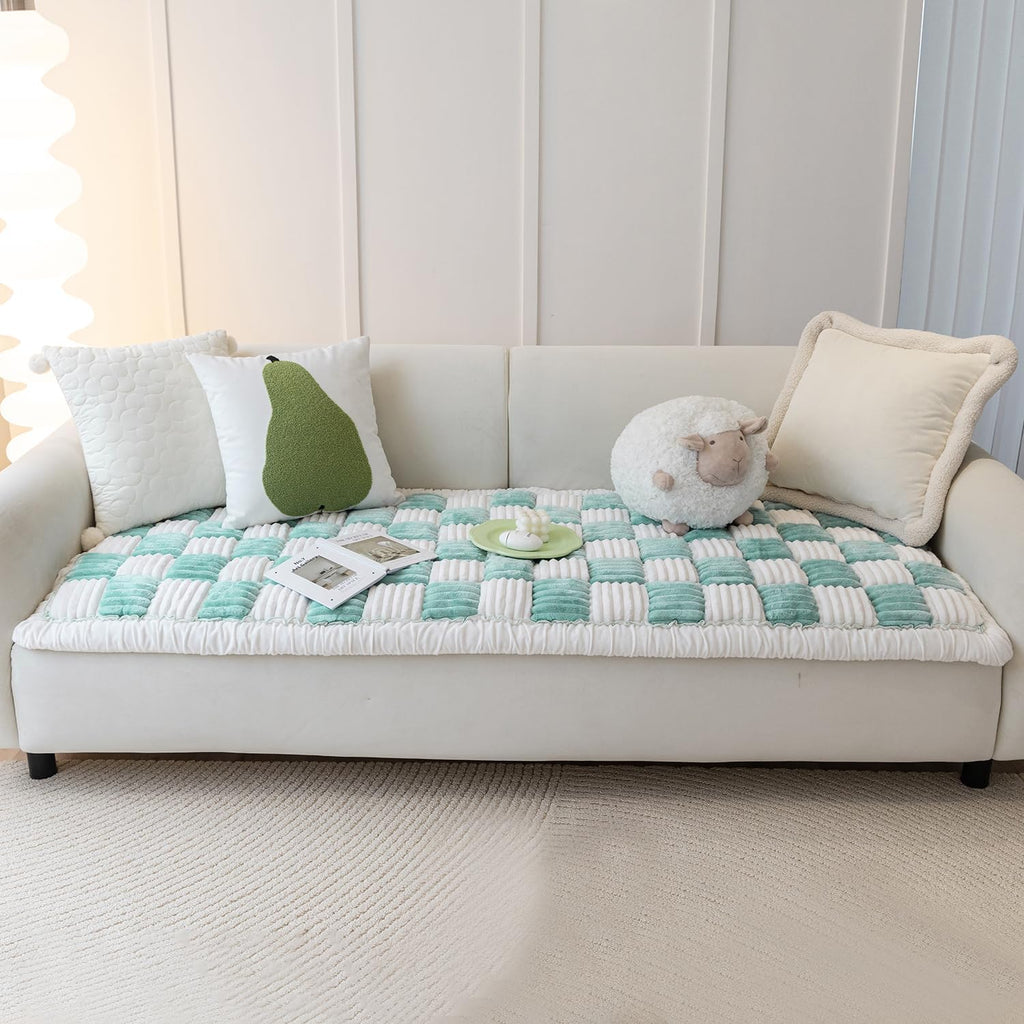 Dog couch cover protector, quilted washable non-slip sofa mat for pets | cotton fabric, quilted checkerboard, PP cotton filling, non-slip backing, machine washable, for sofa, window seat and floor - view 7