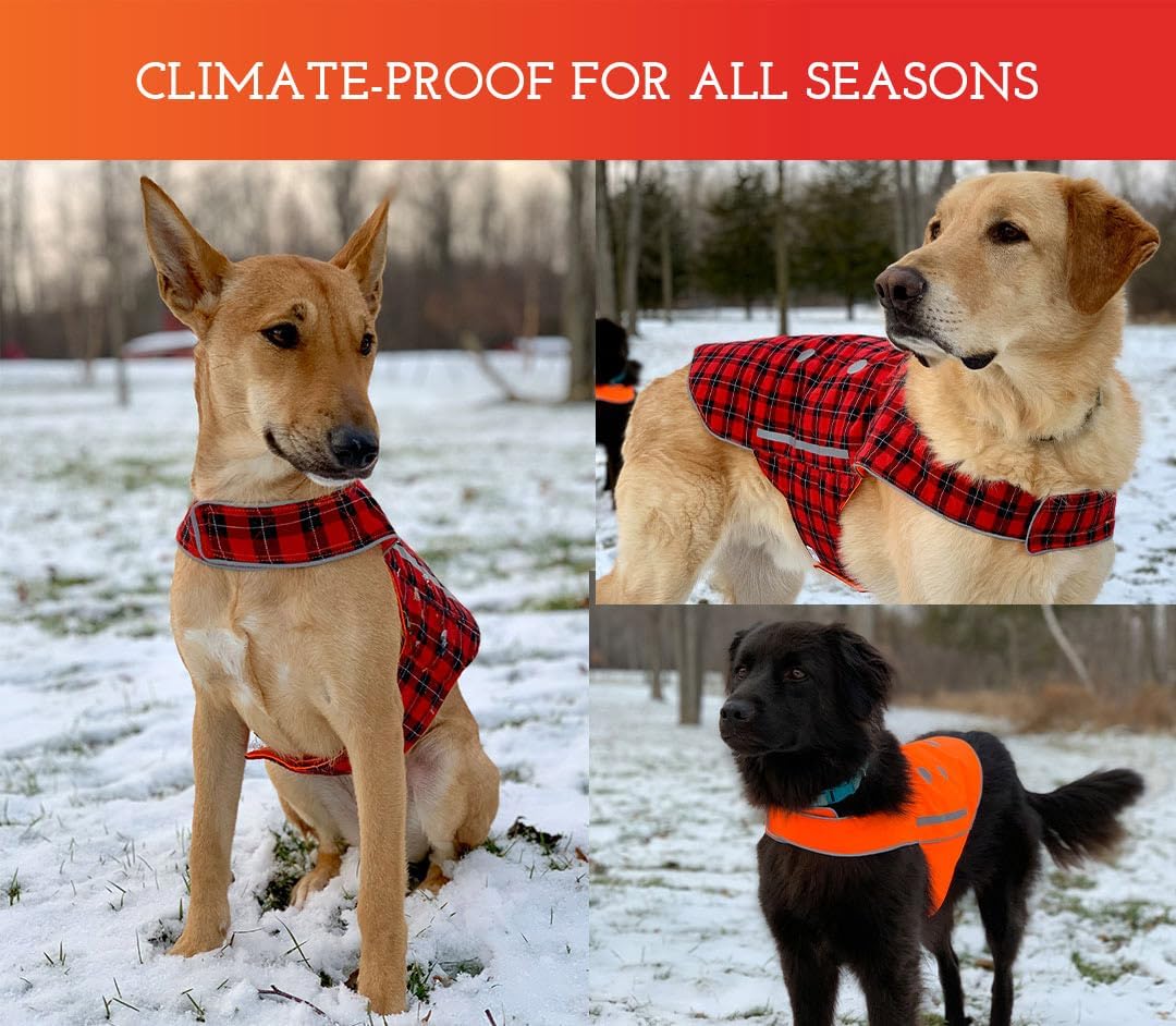 Reflective Dog Vest - Reversible High Visibility Safety Dog Accessories, Fluorescent Dog Apparel for Walking, Hiking & Camping, Hunting (Blaze Orange, Red Plaid, Medium) - view 4