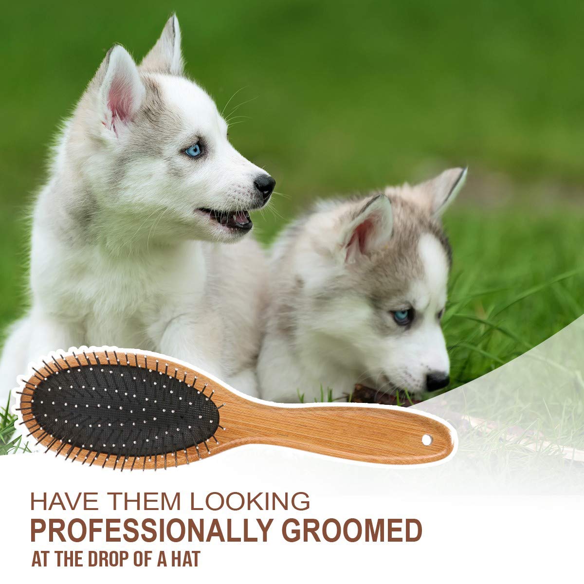 Dog brush, double sided pet slicker brush with bamboo handle for dogs and cats long hair pets grooming comb for removing shedding, tangles and dead undercoat - view 7