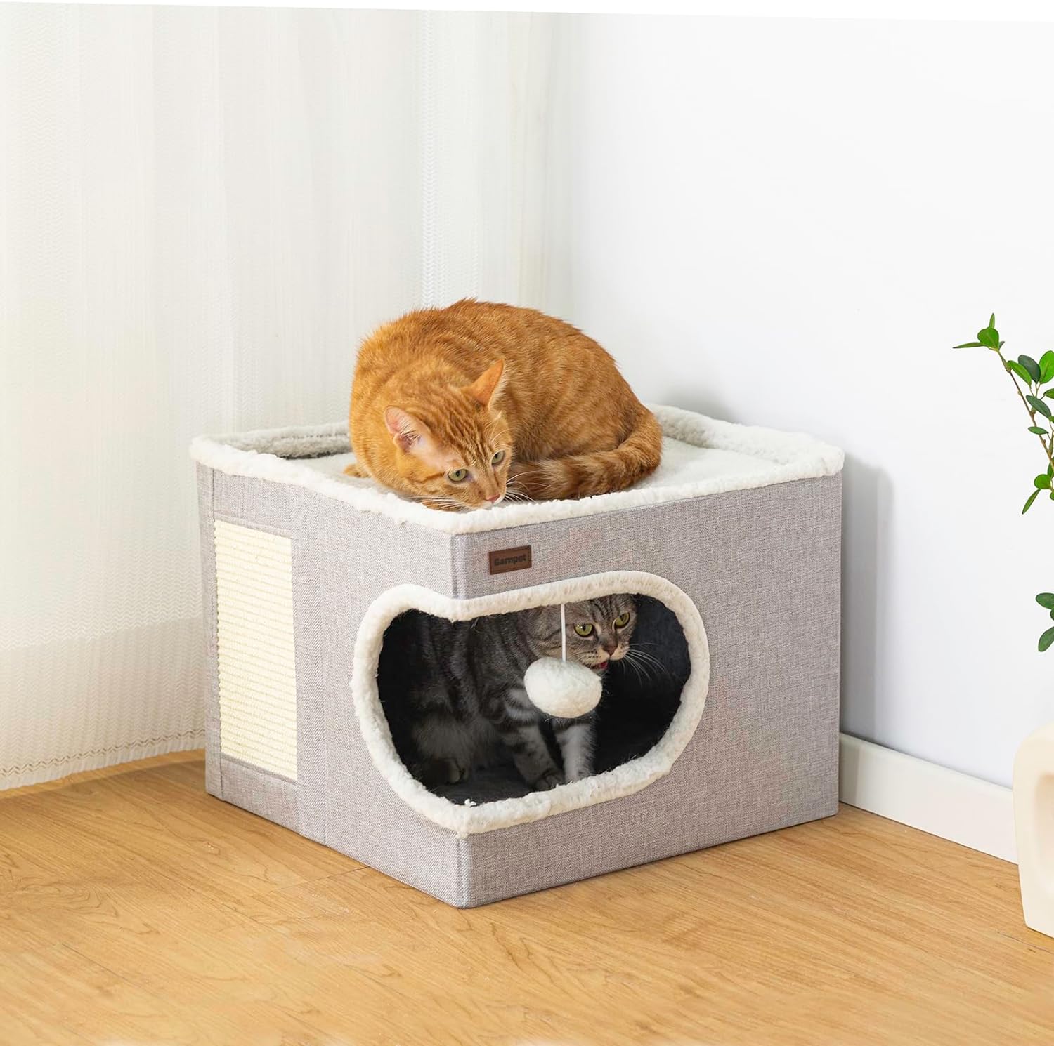 Cat Bed for Indoor Cats Cube House, Covered Cat Cave Beds & Furniture with Scratch Pad and Hideaway Tent, Cute Modern Cat Condo for Multi Small Pet Large Kitten Kitty, Grey - view 5