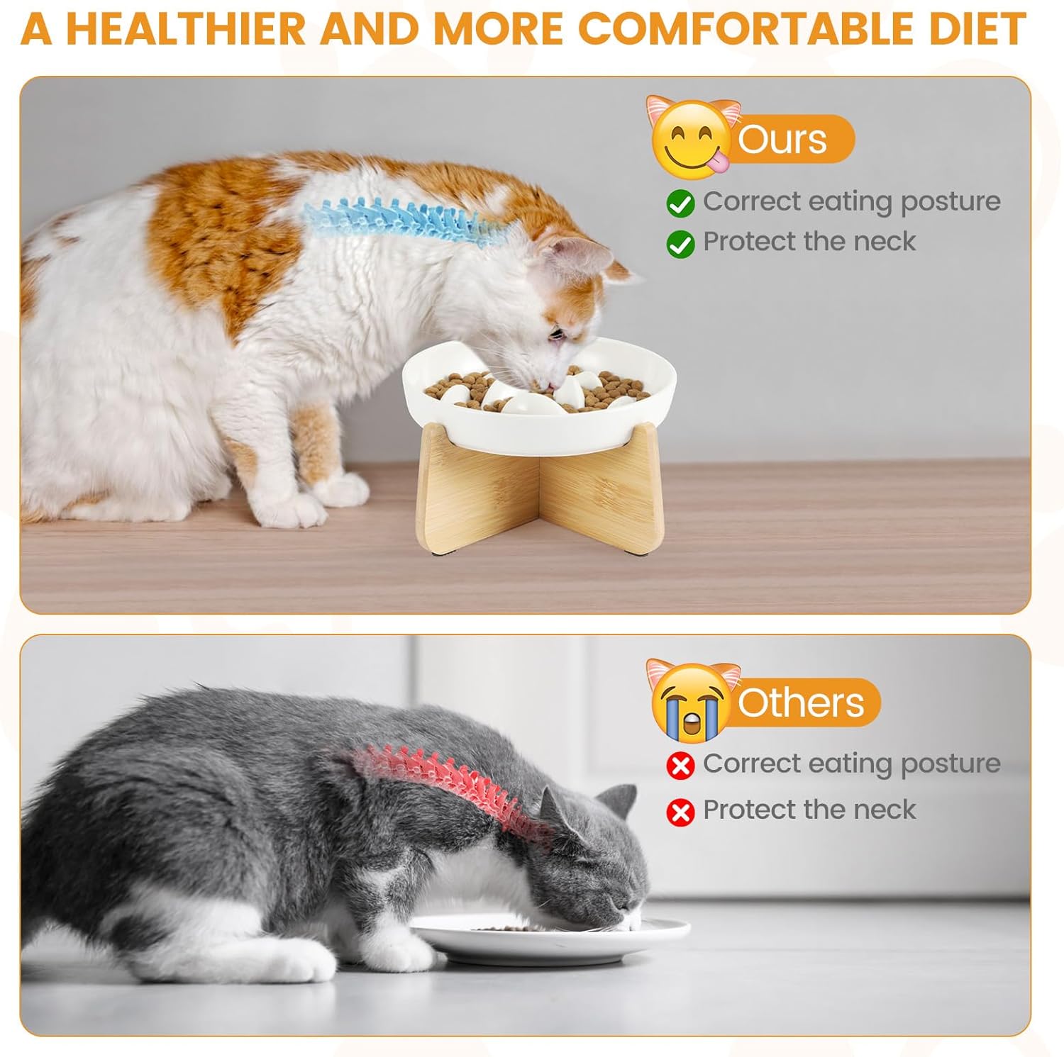 Slow Feeder Cat Bowl with Stand, Ceramic Slow Eating Cat Bowl with Higher Edges Fish Pool Design Elevated Food Bowls for Dry and Wet Food Anti-Vomiting Puzzle Feeder for Healthy Eating Diet - view 4