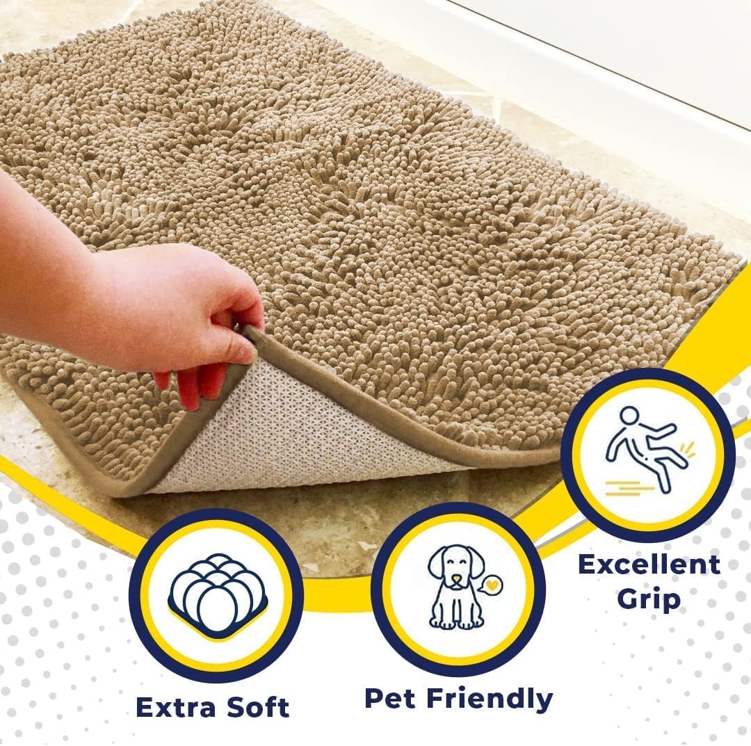 Pack of 3 Highly Absorbent Microfiber Dog Door Mat and Pet Rug, Non Slip Thick Washable Area Mat Soft Chenille for Kitchen Bathroom Bedroom and Outdoor - Beige Small, Medium & Large - view 2