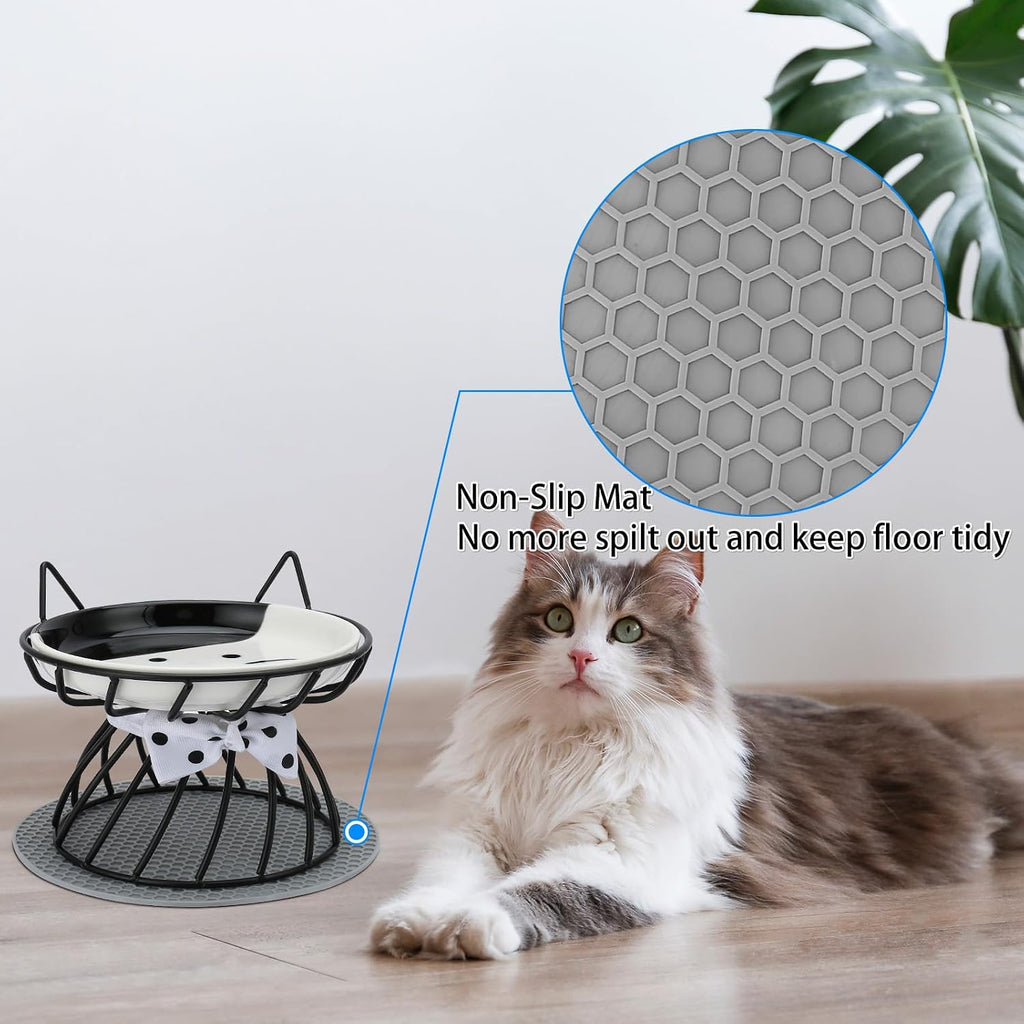 Elevated cat food dish, ceramic, non-slip stand, raised feeding station, 5 in, shallow for whiskers, dishwasher safe with wide shallow dish for whisker comfort - view 3