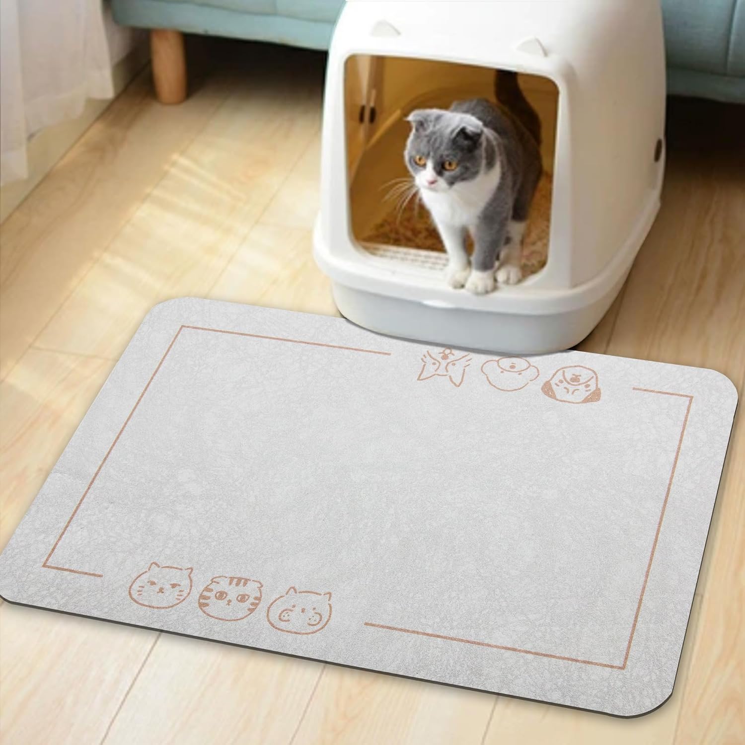 Cat pet food mat - non-slip bottom absorbent quick dry feeding mat for dogs and cats - pet supplies, 11.8"x18.1" beige - view 8