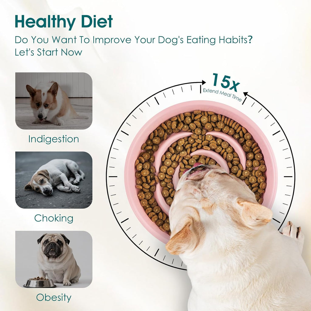 Ceramic Slow Feeder Dog Bowl, 0.6 Cup Puzzle Dish for Small Breeds | Maze Dog Food Bowl for Fast Eaters, Slow Feeding Design for Small Dogs and Cats, Promotes Healthy Eating Habits, Pink - view 7