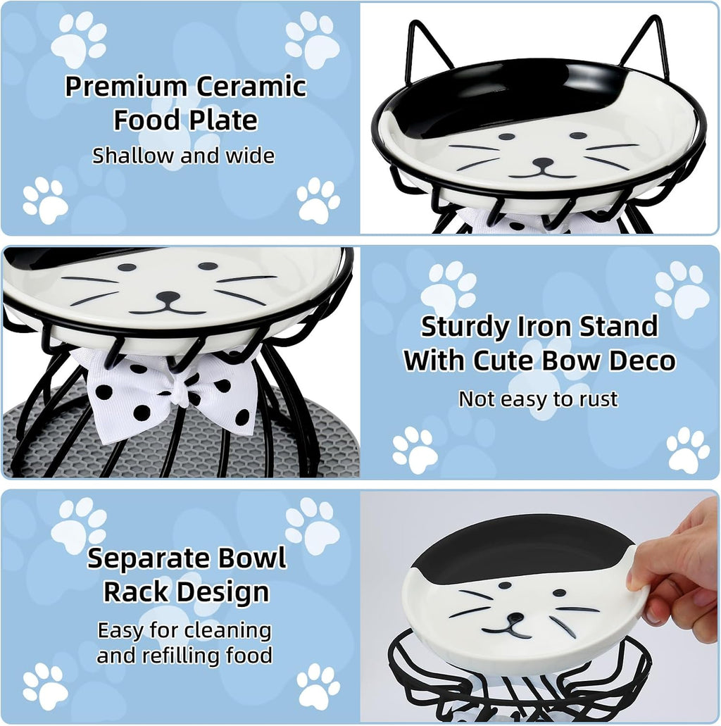 Elevated cat food dish, ceramic, non-slip stand, raised feeding station, 5 in, shallow for whiskers, dishwasher safe with wide shallow dish for whisker comfort - view 4