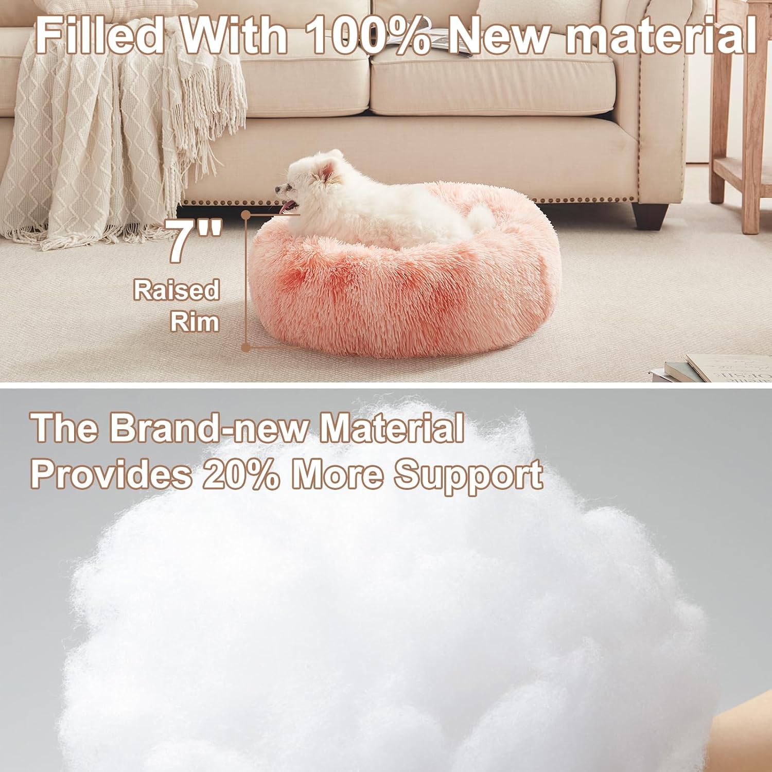 23 in faux fur fluffy donut dog bed for small dogs, tie-dye pink | calming plush round puppy pet bed with removable & washable cover, fits up to 25 lbs pets - view 3