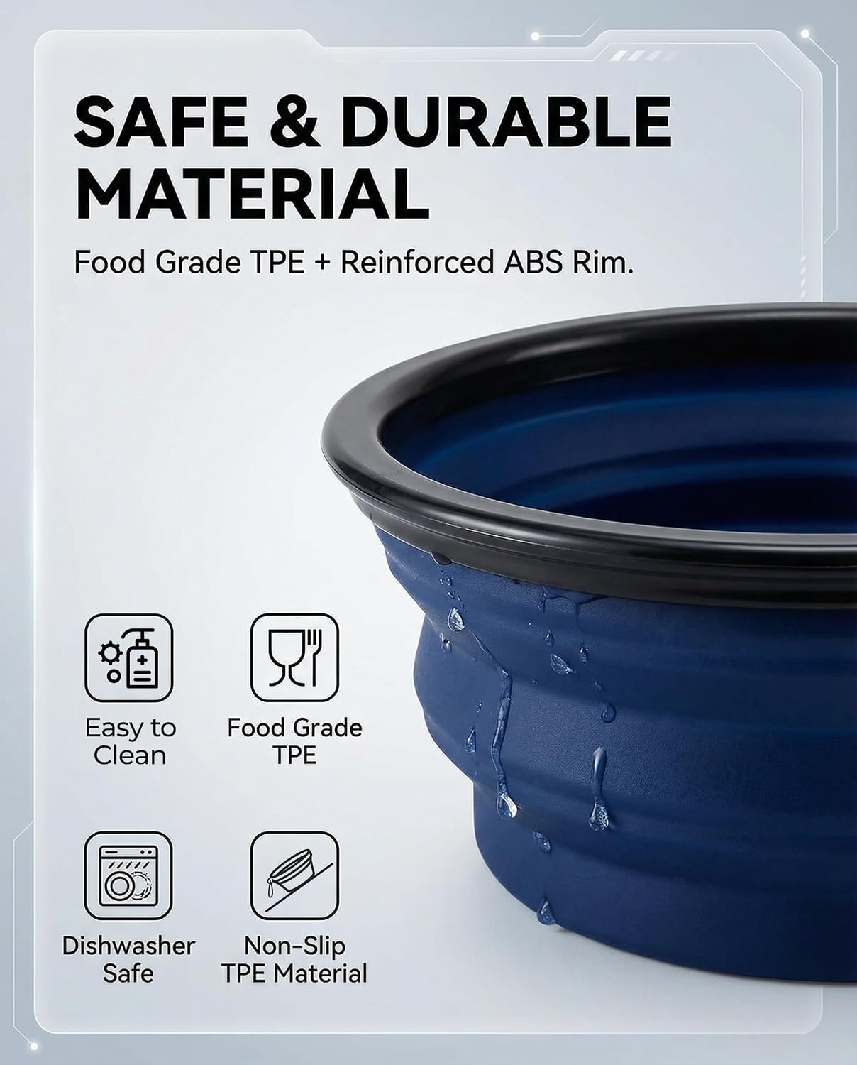 Collapsible dog bowls for travel, 2-pack dog portable water bowl for dogs cats pet foldable feeding watering dish for traveling camping with carabiners, BPA free (grey & navy-new, small (pack of 2)) - view 5