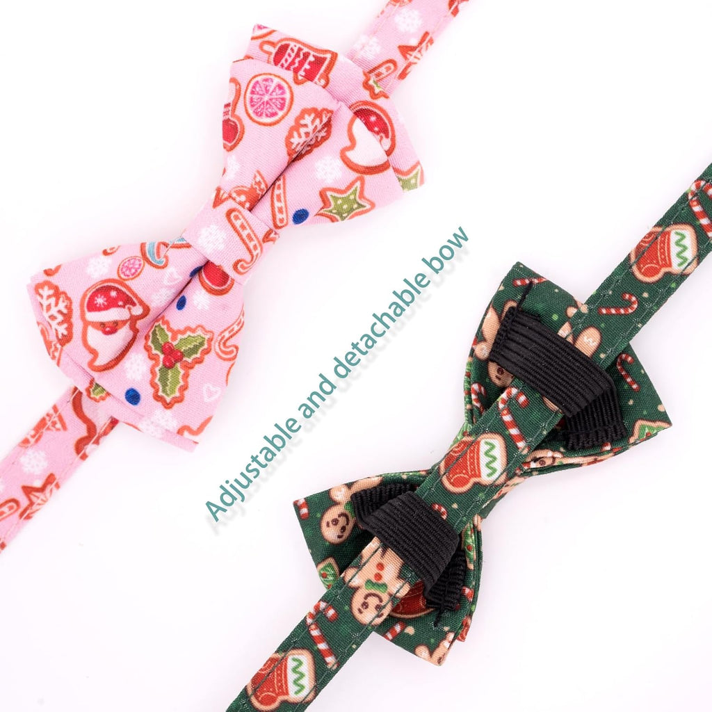 2 Pack Christmas Cat Collars - Cute Holiday Collars with Bow Tie, Breakaway, Pink & Green, Winter, for Boy & Girl Cats - view 5