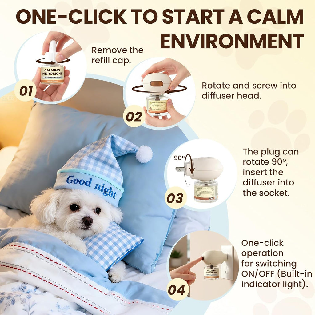 Dog Pheromones Calming Diffuser to Calm Dogs 6 IN 1 Kit (2 Diffusers+4 Refills) Pheromone Plug In for Stress Barking Pee Accidents Chewing Aggression Separation Anxiety Relief 120 Days(Odorless) - view 6