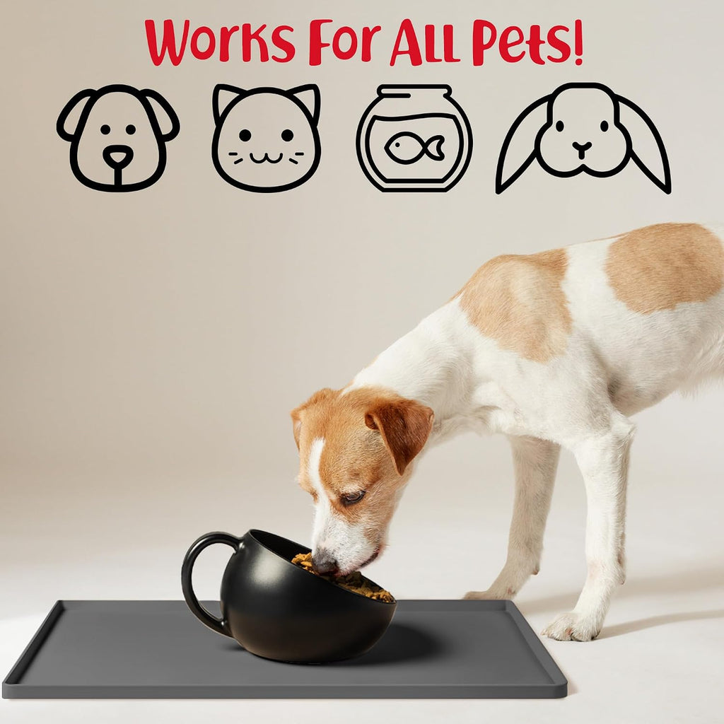 Dog Food Mat – Waterproof Dog Bowl Mat for Food and Water, Silicone Pet Feeding Mats for Floors, Non-Slip Placemat with High Edges for Dogs Bowls, Puppy Essentials (L: 24" x 16", Shadow) - view 4