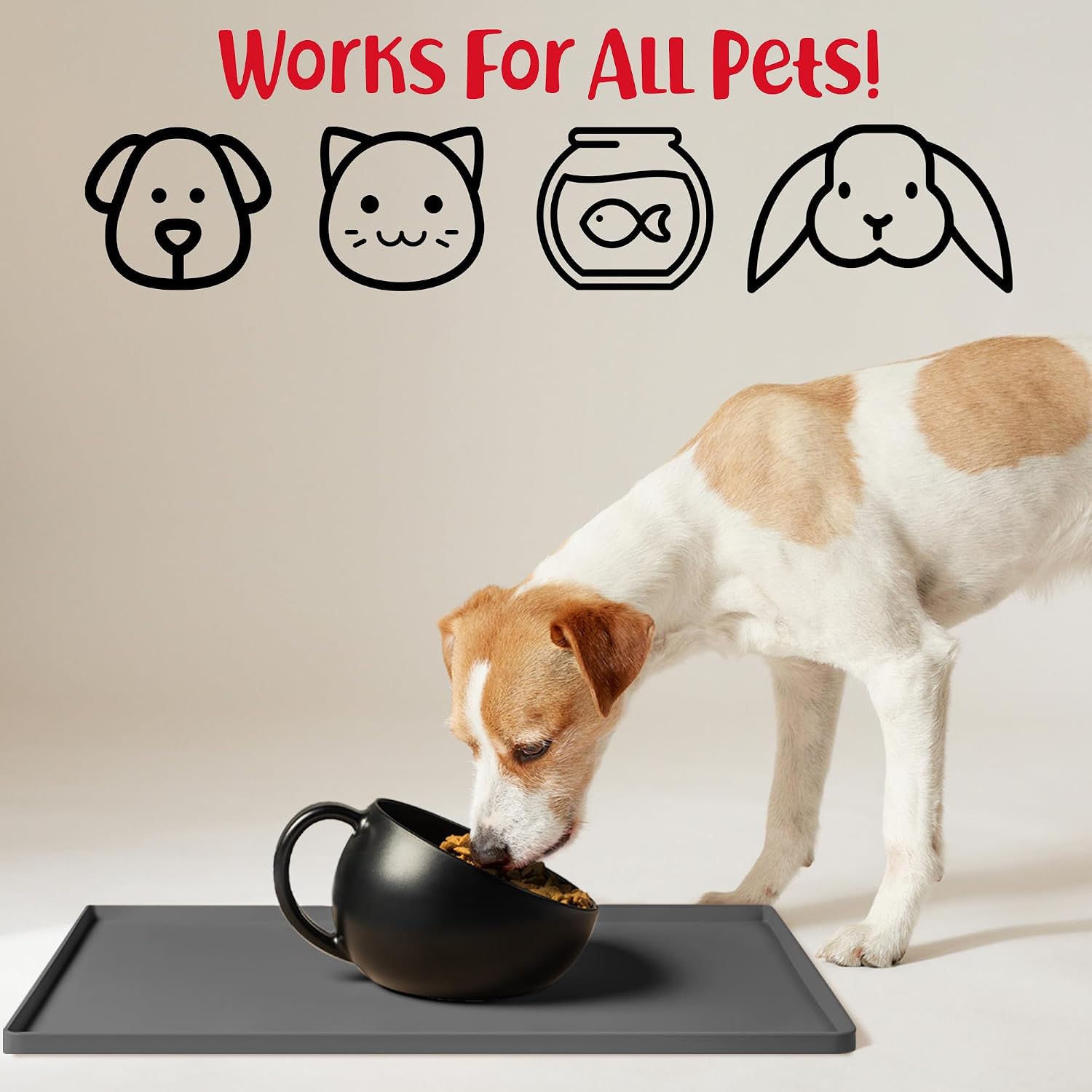 Dog Food Mat – Waterproof Dog Bowl Mat for Food and Water, Silicone Pet Feeding Mats for Floors, Non-Slip Placemat with High Edges for Dogs Bowls, Puppy Essentials (L: 24" x 16", Shadow) - view 4