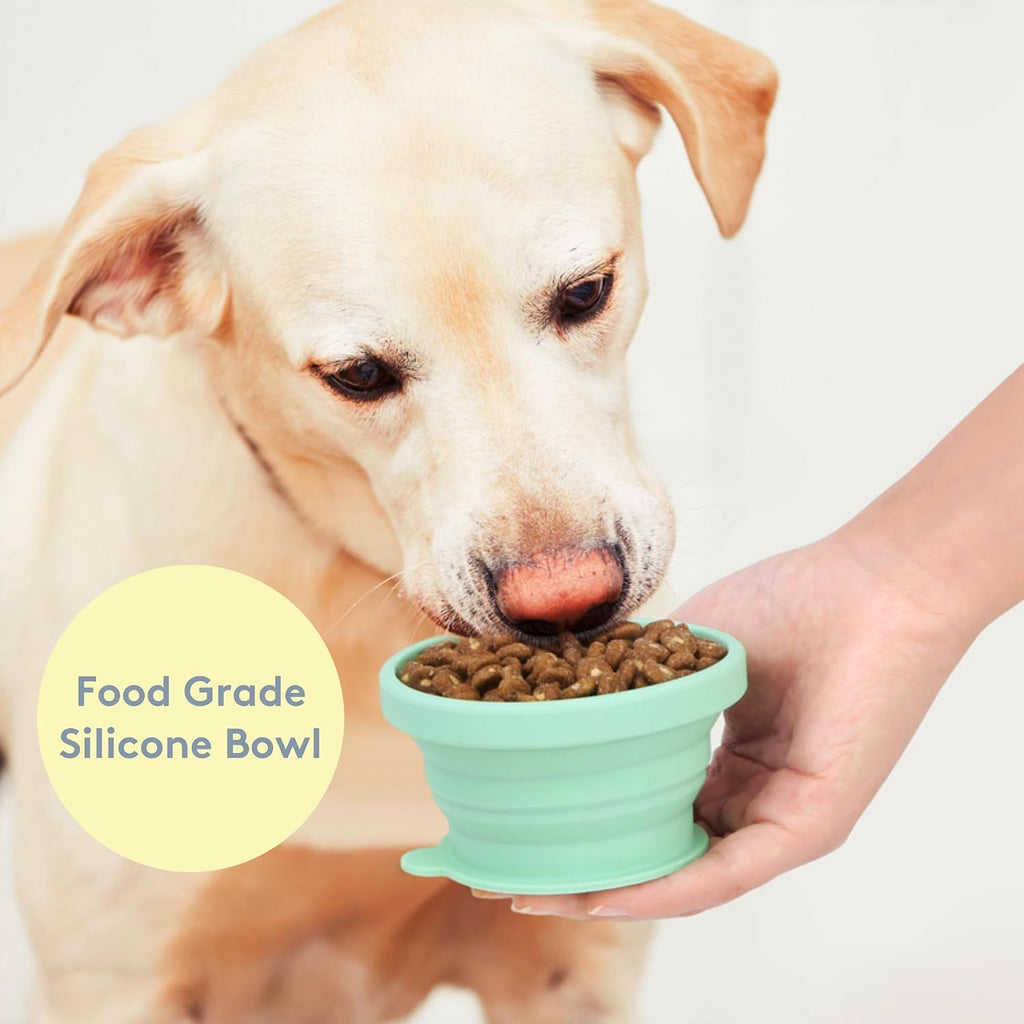 3-in-1 portable pet food container for puppies and small breeds, comes with a silicone water bowl and poop bag dispenser in one, glacier - view 5