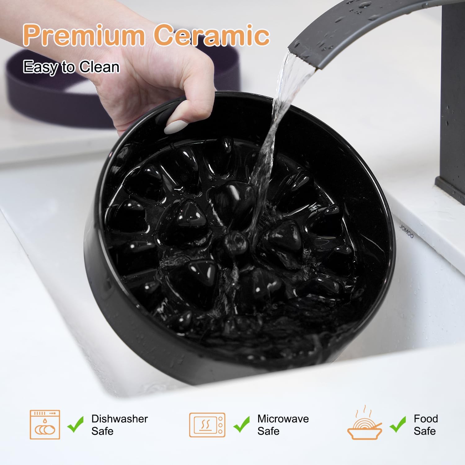 Ceramic Slow Feeder Dog Bowls for Medium Large Breed | Slow Feeding Dog Bowl, Dogs Food Bowls for Fast Eaters, Puzzle Dogs Food Bowl with Silicone Base, Maze Black - view 7