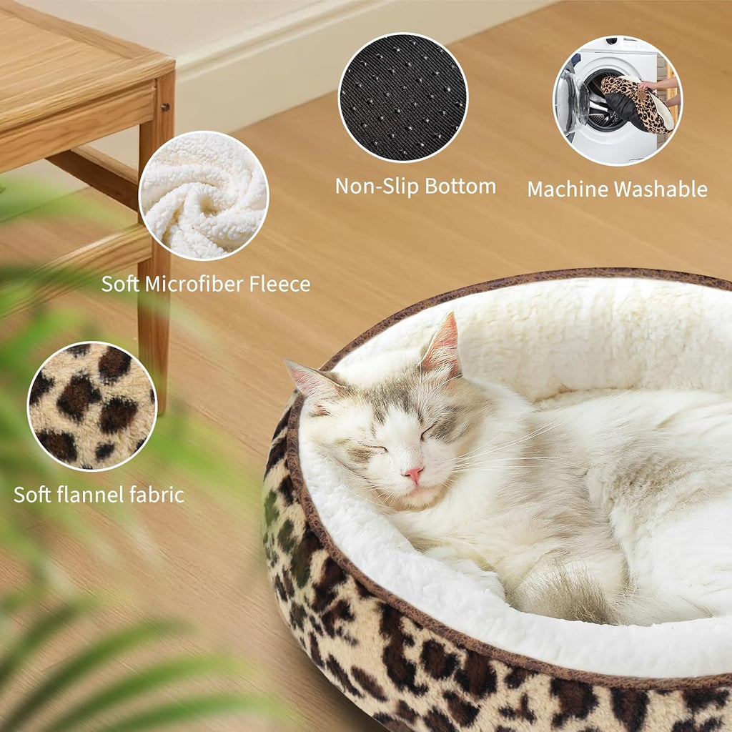 20in Leopard Round Cat Dog Bed Gift for Large Medium Small Dogs Cats, Machine Washable Sleeping Sofa, Non-Slip Bottom Breathable Soft Calming Pet Cuddler for Indoor/Outdoor/Car/Cage - view 5
