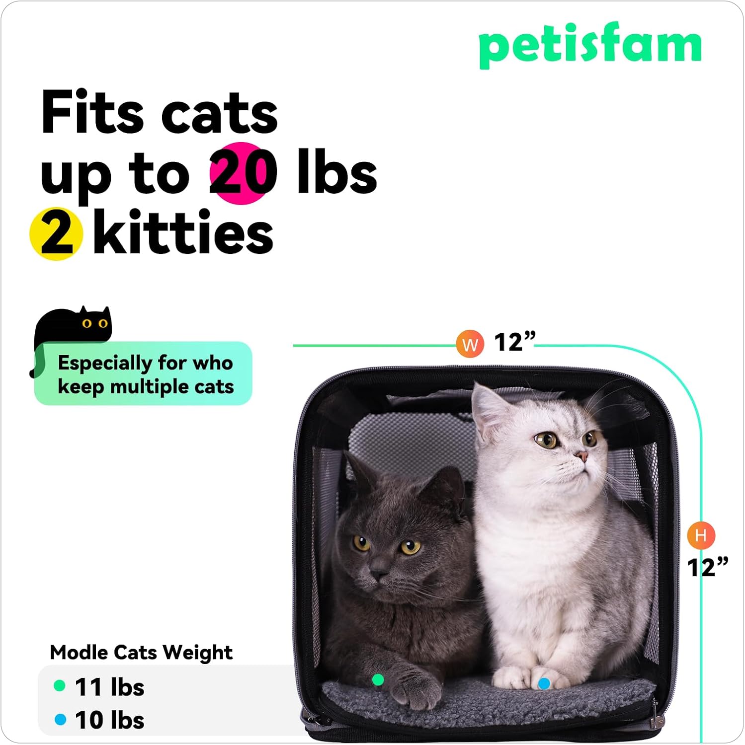 Soft pet carrier bag for cats and puppy under 20 lbs. Sturdy, safe, comfortable and lightweight - view 5