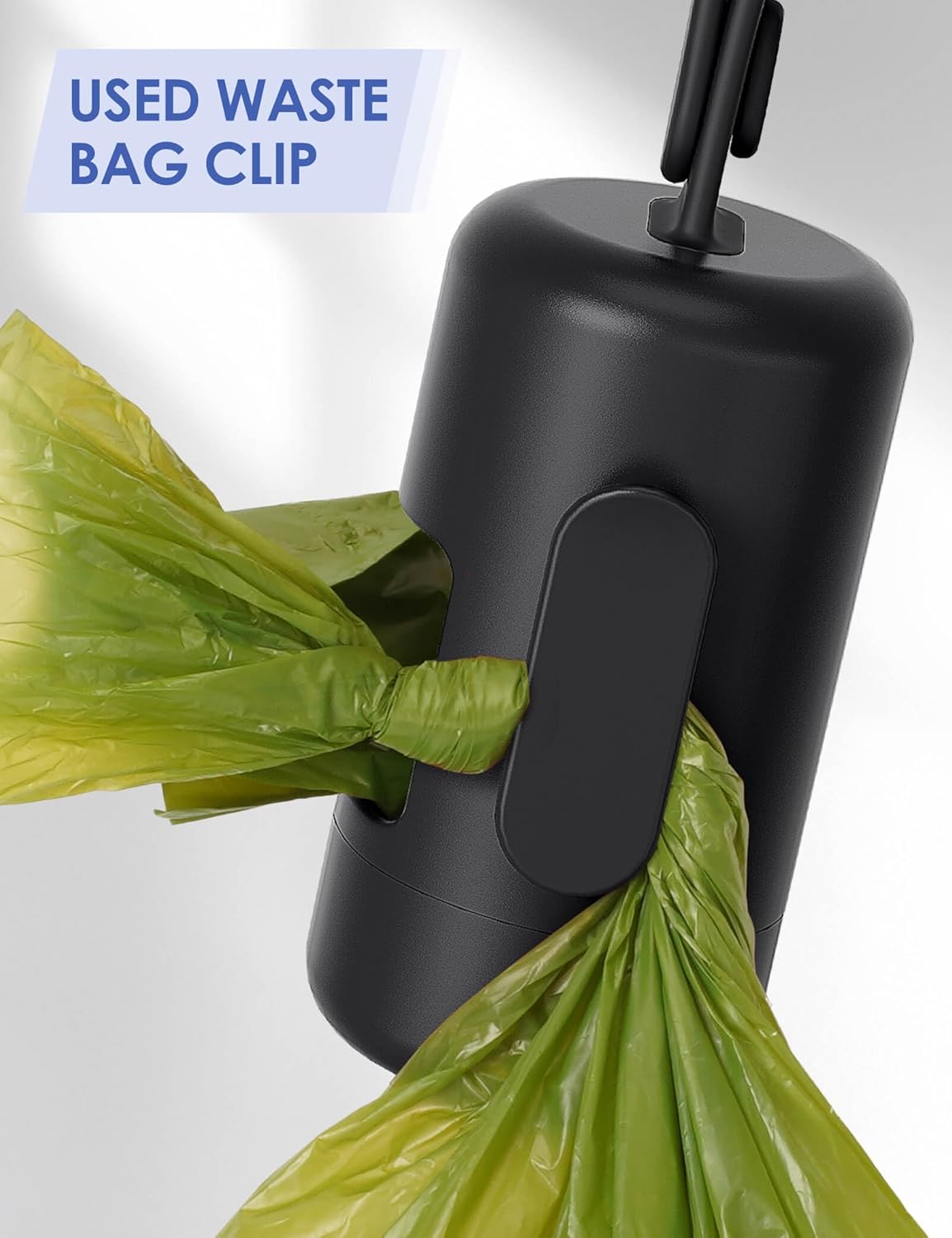 Dog Poop Bag Holder with Used Bag Hook(Black) | Silicone Strap Fits Any Leash, Large Opening for Easy Dispensing with 1 Bonus Roll of Waste Bags - view 4