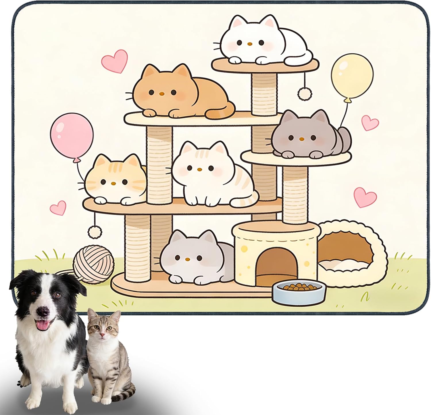 Playful Puppy Pet Food Mat Polyester 23.62x17.71 Inches | Pet Supplies Food Mat Dog Bowl Spill Pad Feeding Tray Kitchen Patio Pet Dining Nook (Puppy Design) - view 2
