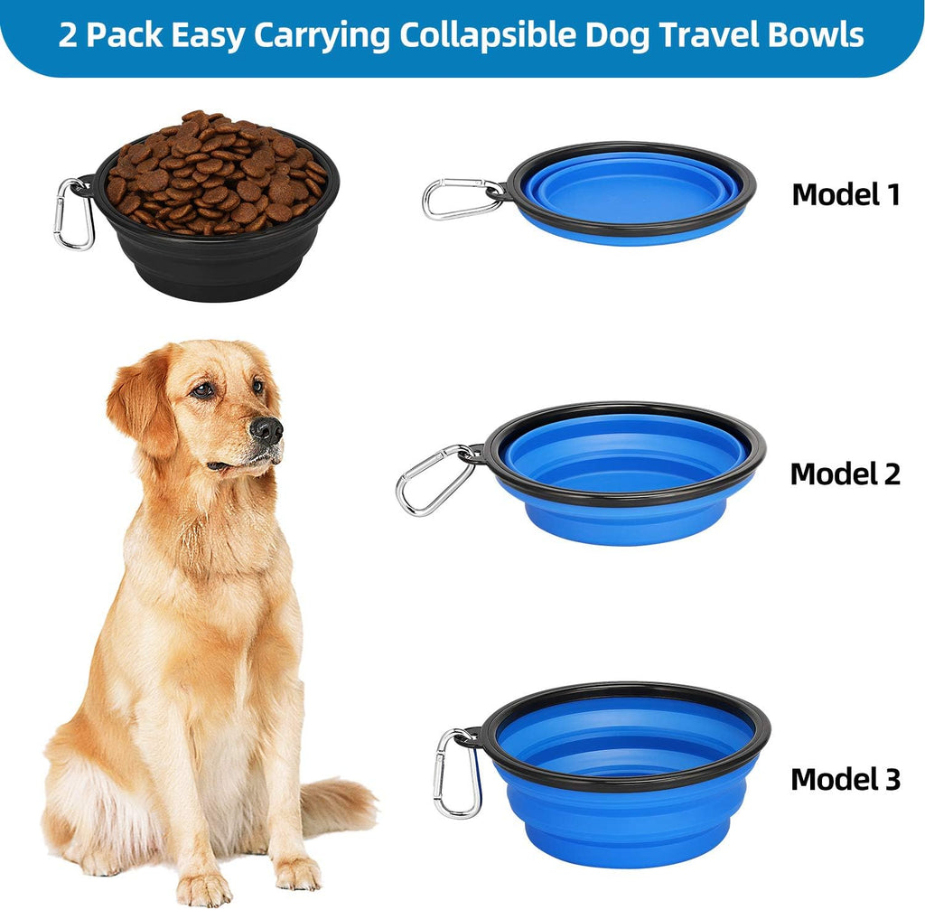 Large Collapsible Dog Bowls 2 Pack, 34oz Foldable Dog Travel Bowl, Portable Pet Water Food Bowl with Clasp, Pet Cat Feeding Cup Dish for Traveling, Walking, Hiking (Black+Blue) - view 3