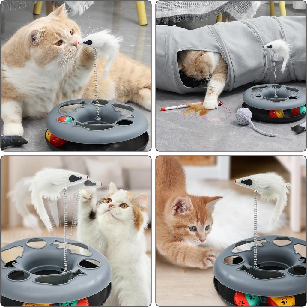 Pet Cat Tunnel Tube Cat Toys 2 Way Collapsible, Tunnels for Indoor Cats,S-Shaped Play Tube with Peephole and Hanging Ball,10.5" Maze Cats House for Puppies, Rabbits, Kitty, Kitten,Ferrets - view 6